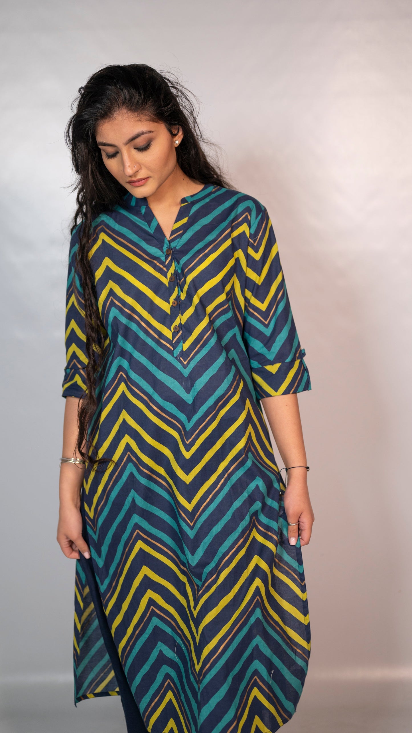Cotton Blue/ Yellow Block Print Co-Ord Set
