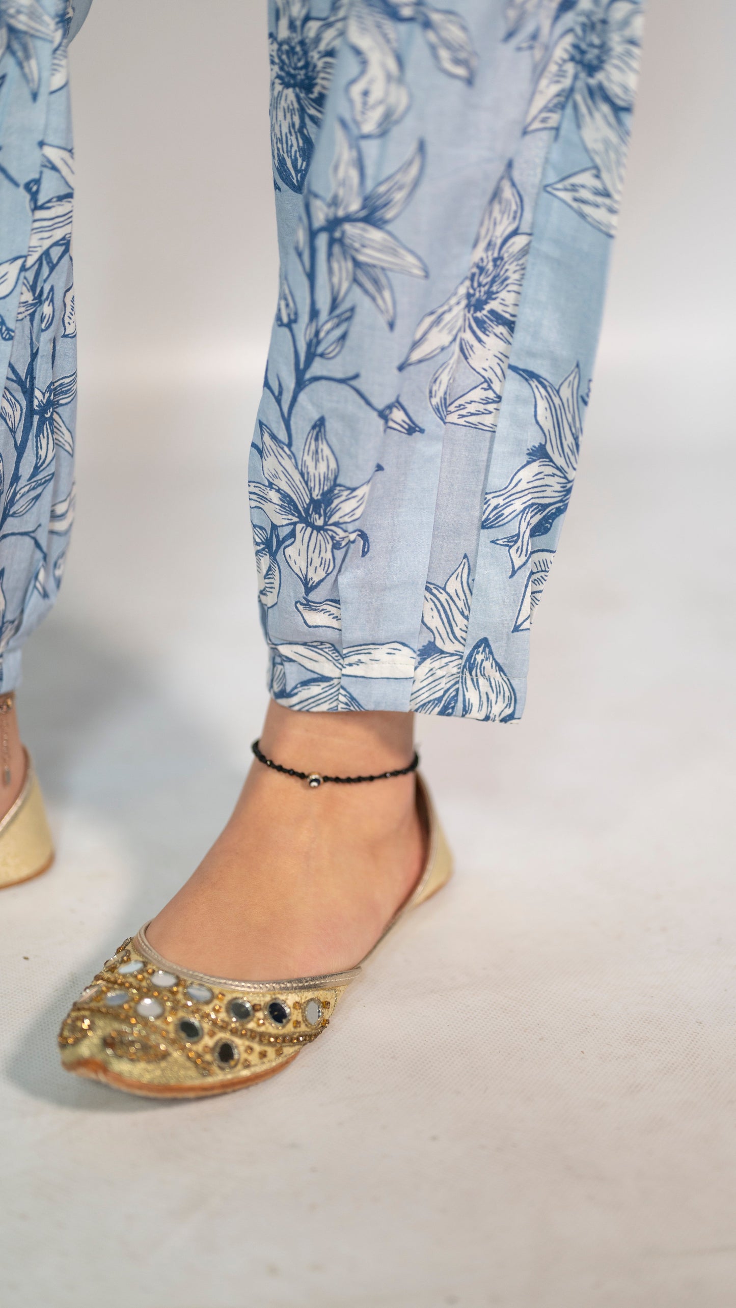 Cotton Light Blue Flower Block Print Co-Ord Set