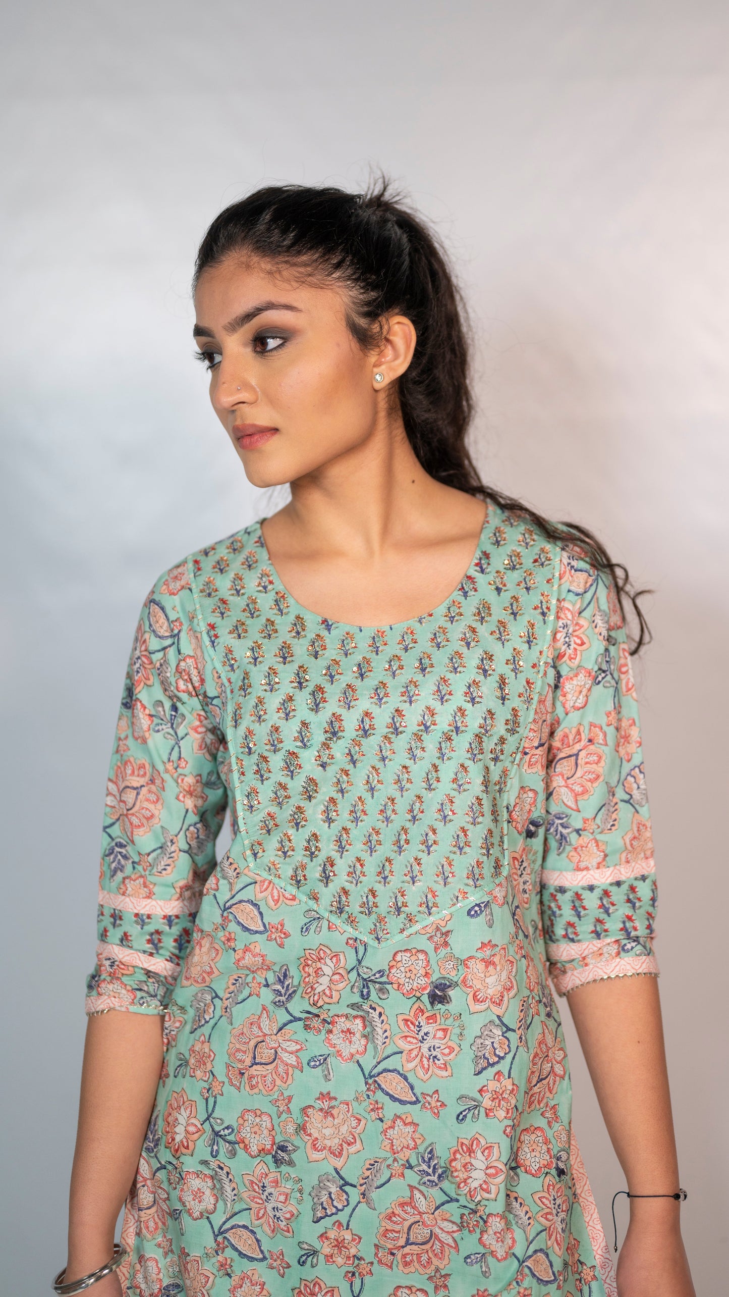 Cotton Green Flower Block Print Co-Ord Set
