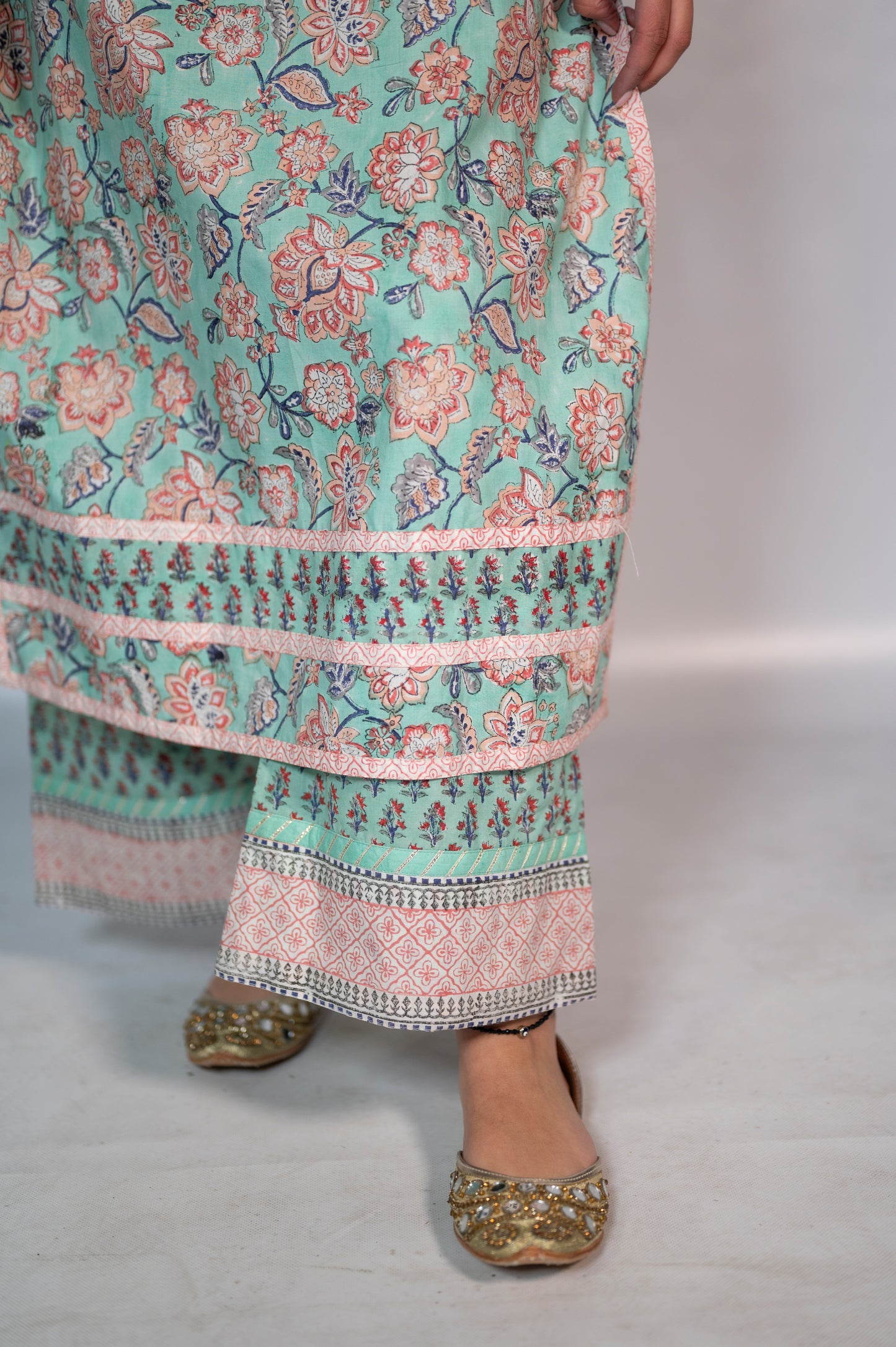 Cotton Green Flower Block Print Co-Ord Set