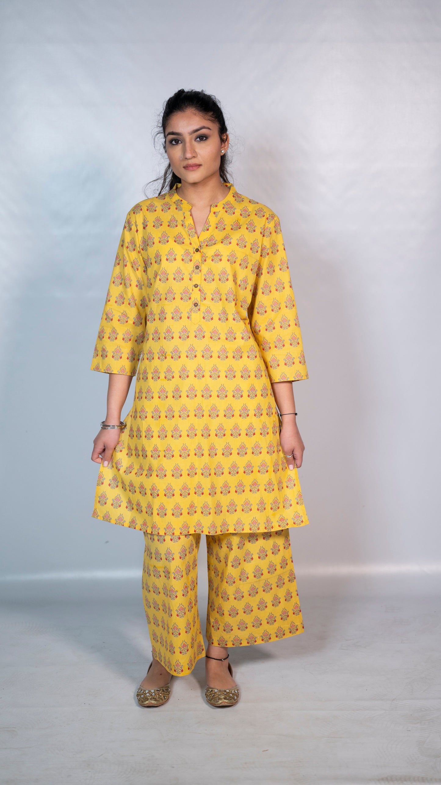 Cotton Yellow Block Print Co-Ord Set