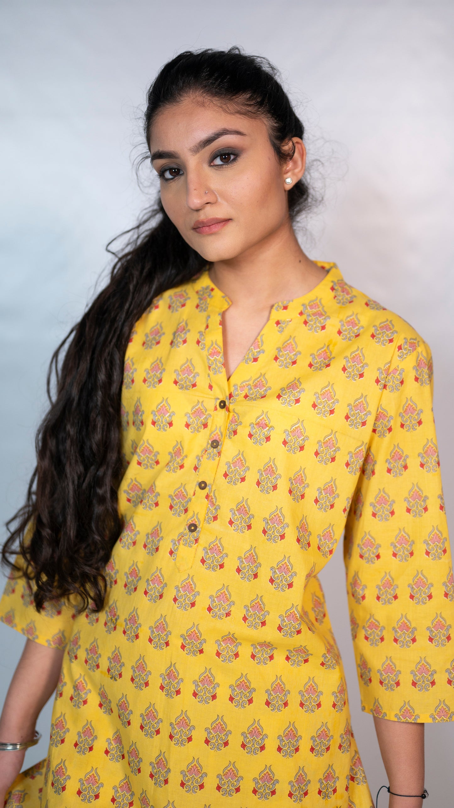 Cotton Yellow Block Print Co-Ord Set