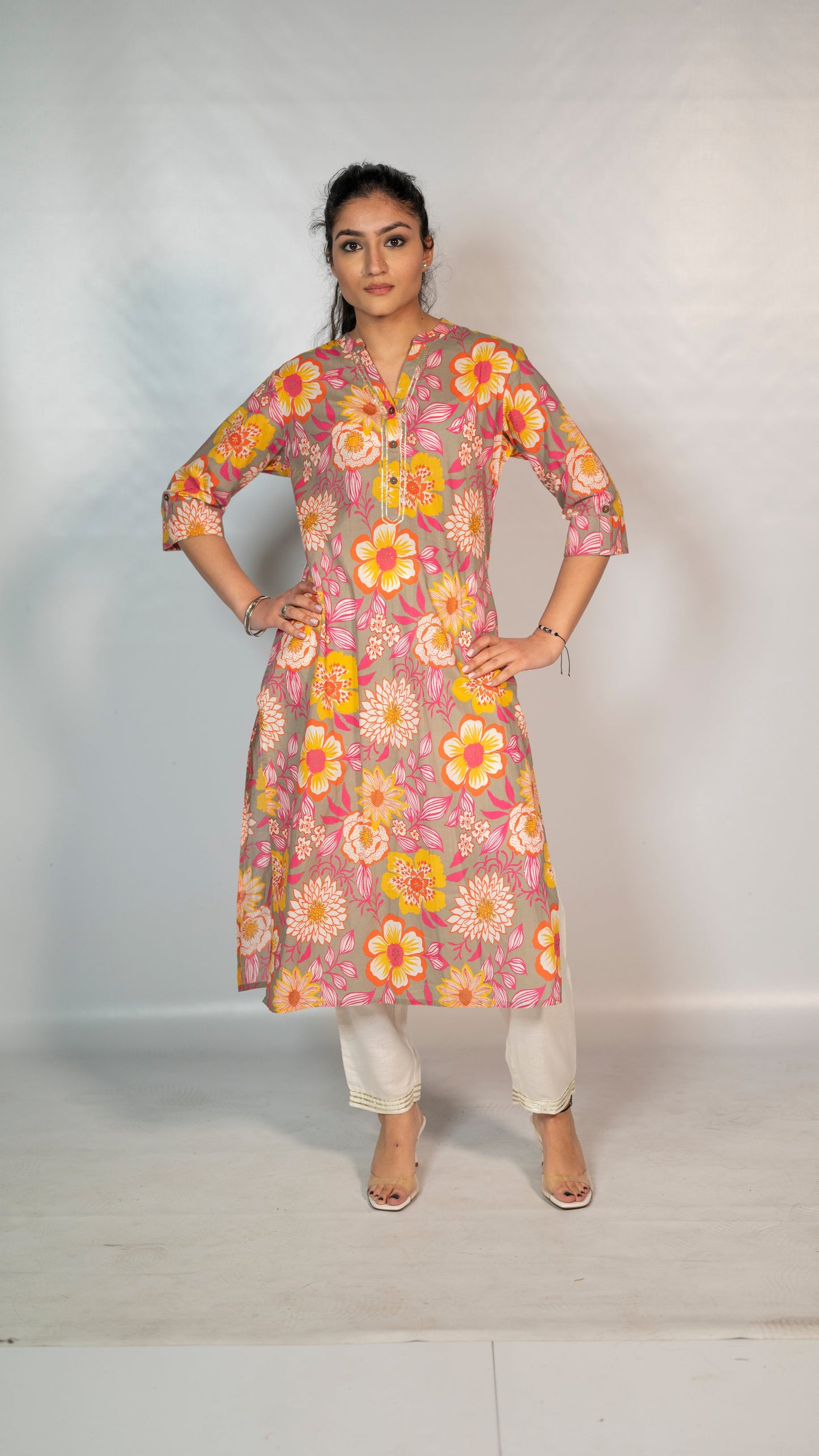 Cotton Lilac Flower Block Print Co-Ord Set