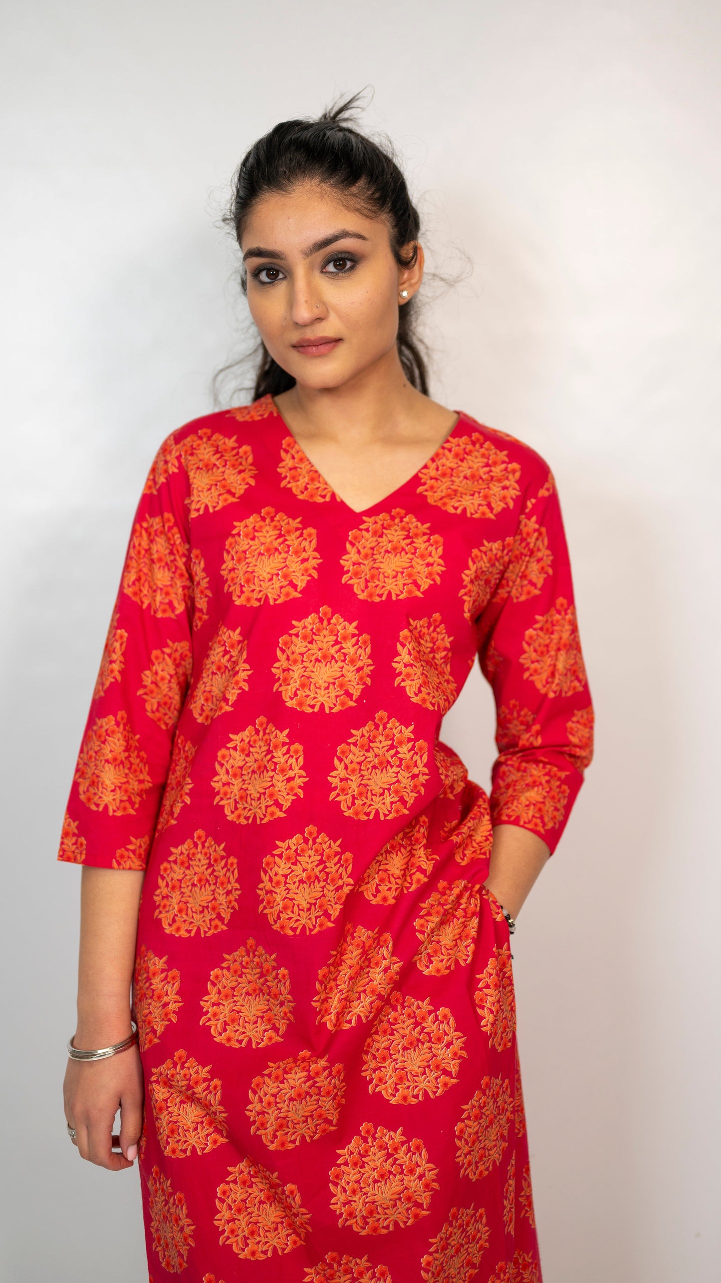 Cotton Red Flower Block Print Co-Ord Set