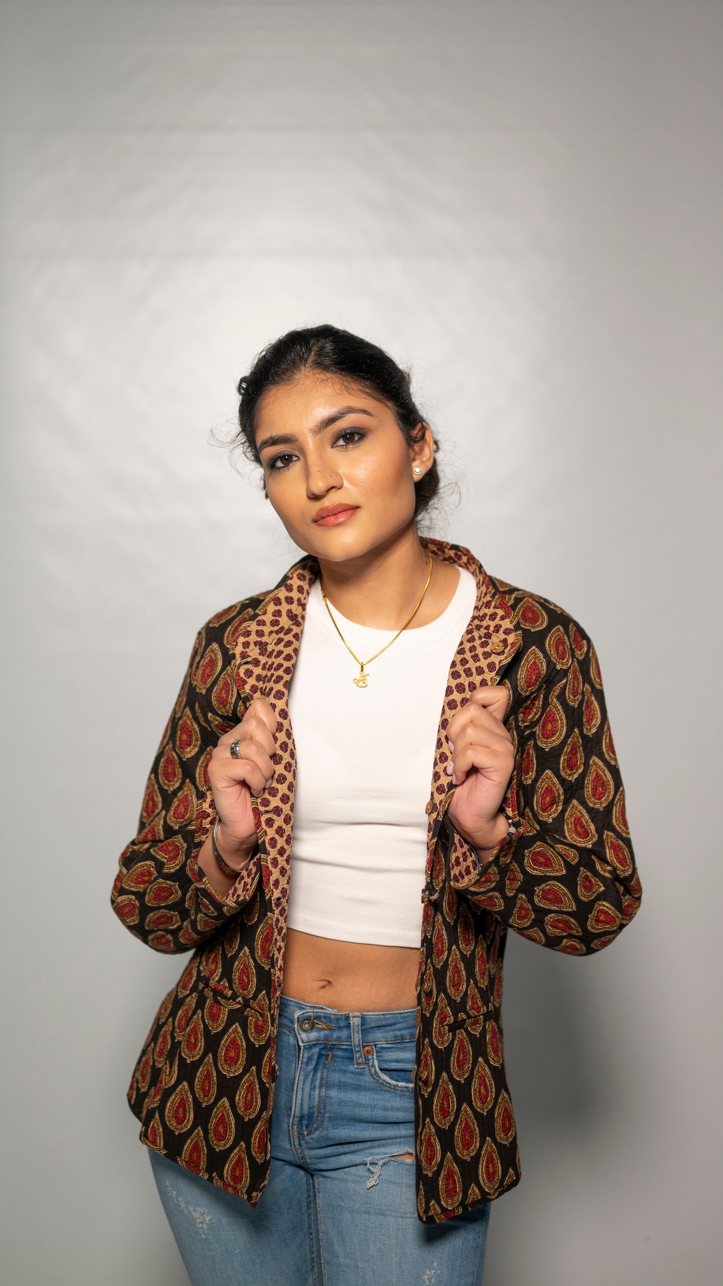 Ladies Cotton Black Reversible Jaipur Block Print Jacket