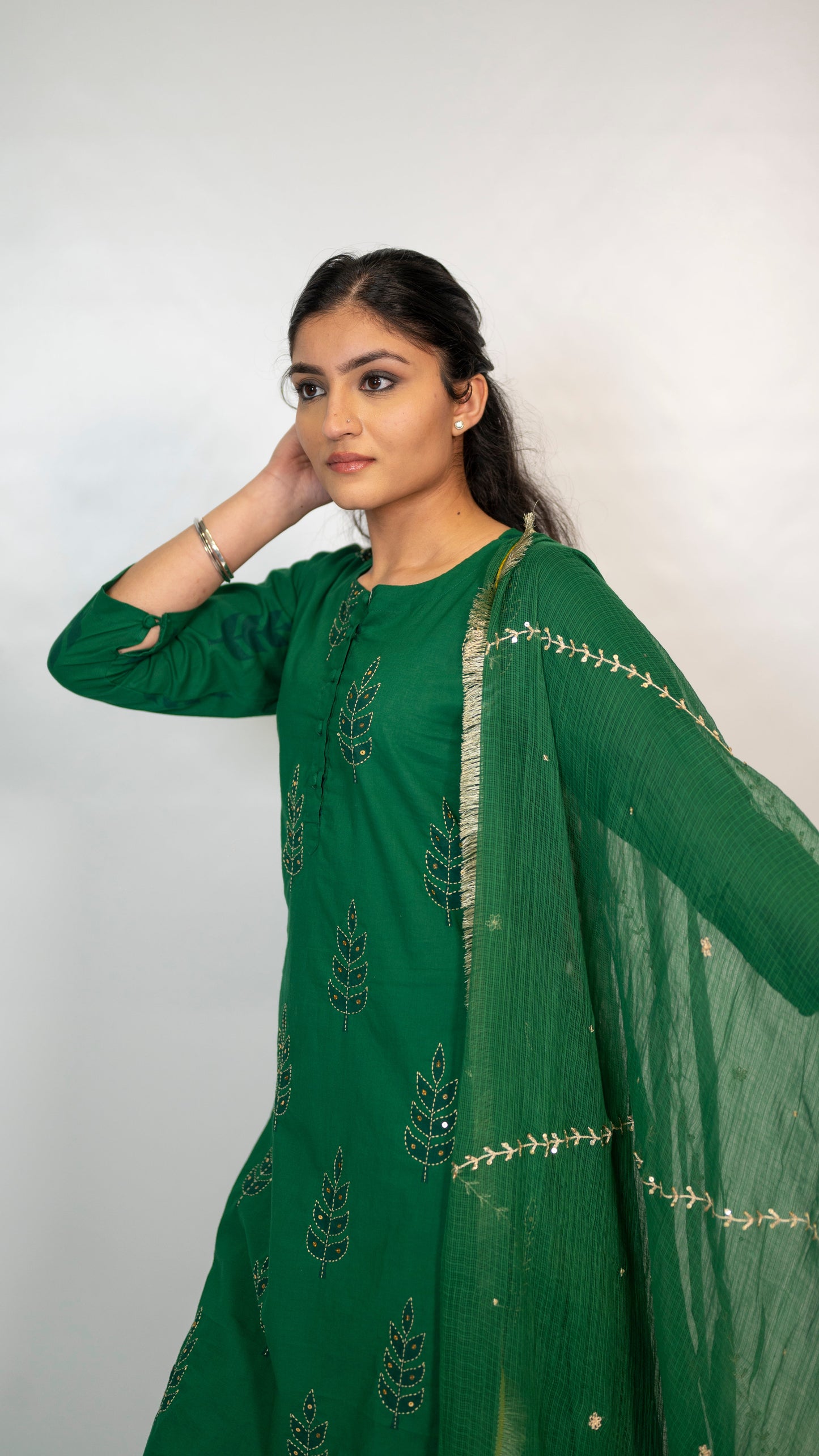 Cotton Green Block Print Embroidery Suit