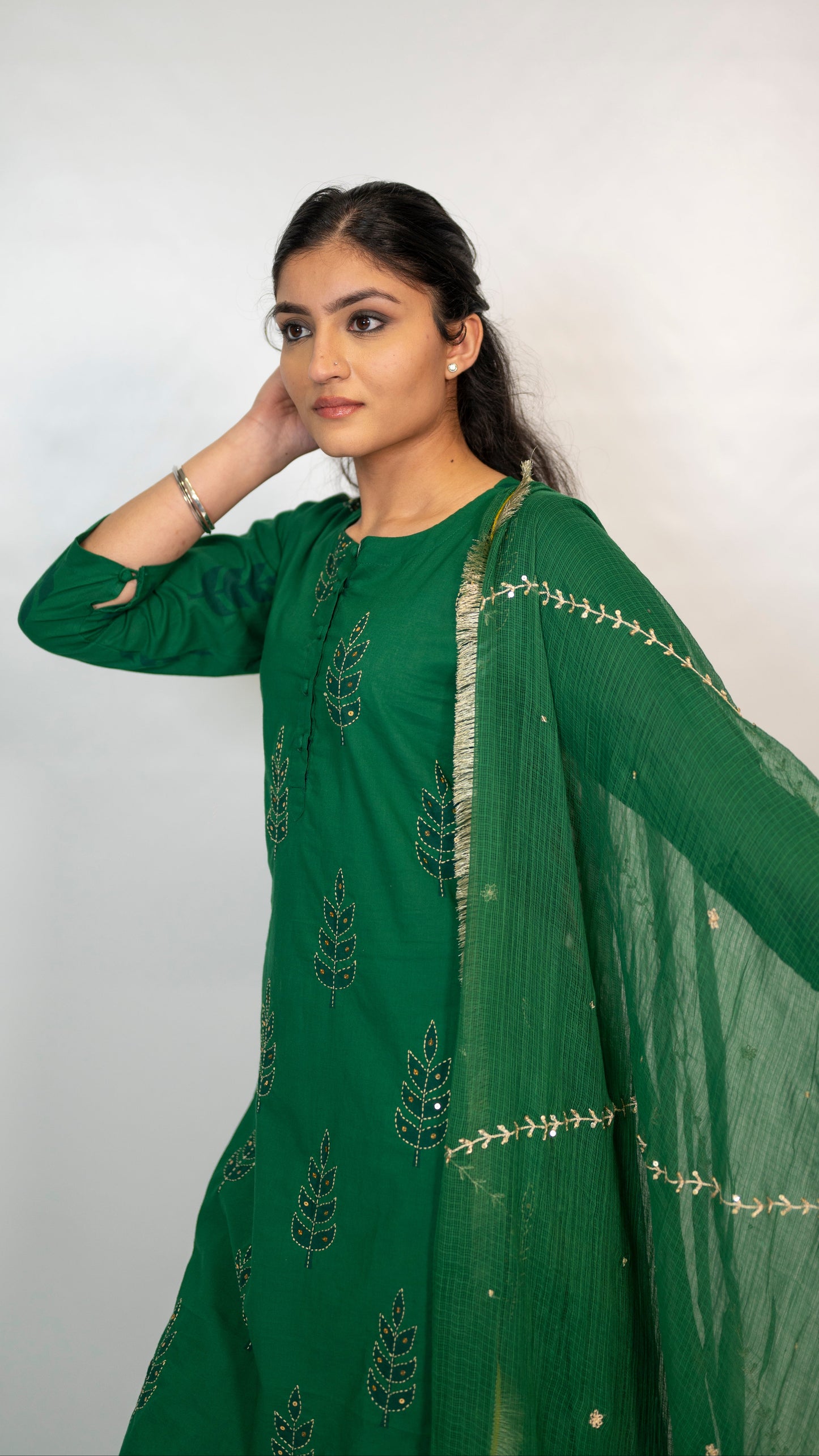 Cotton Green Block Print Suit