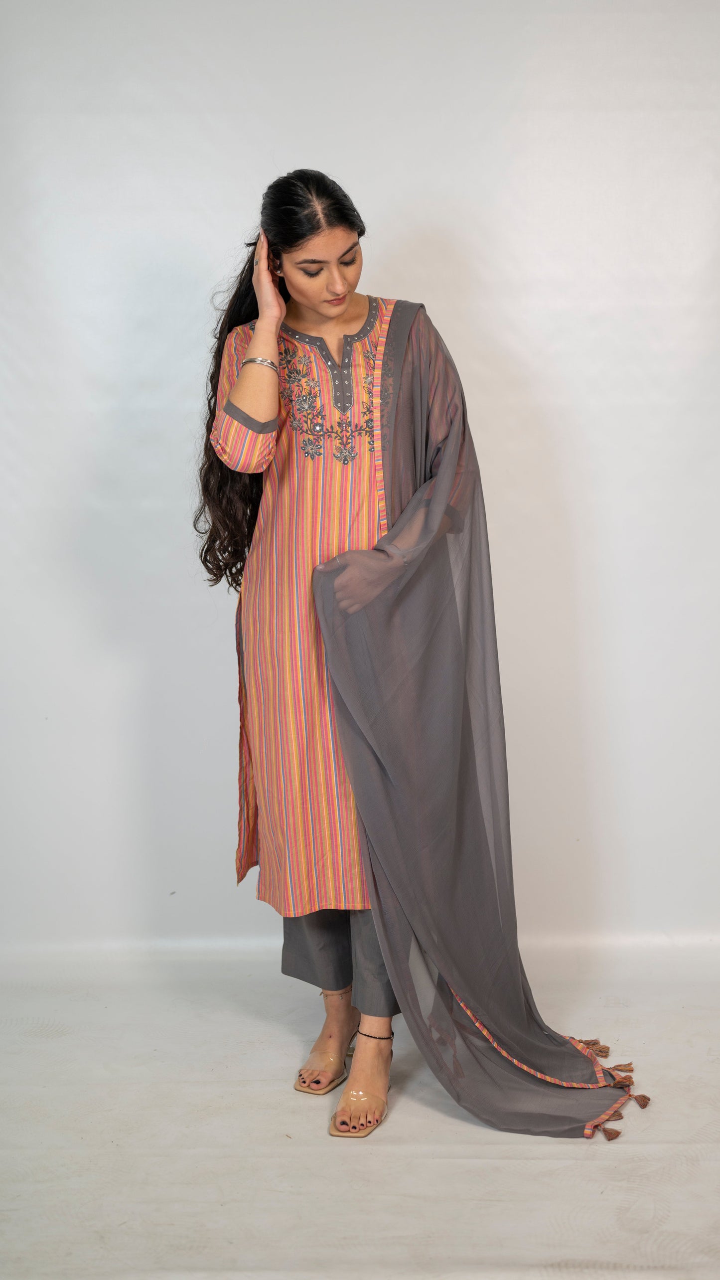 Cotton Pink Embroidery Suit