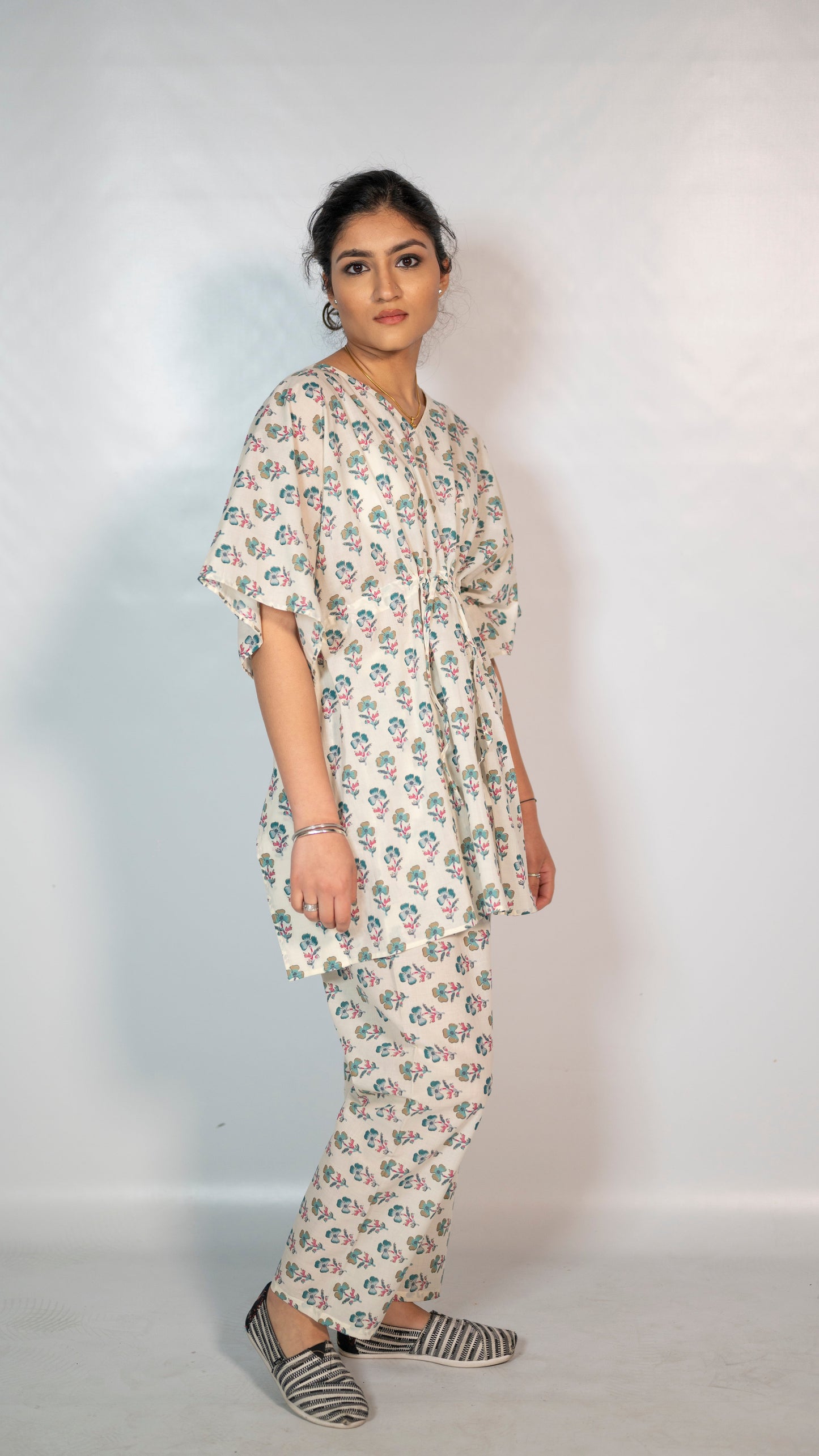 Cotton White Flower Block Print Co-Ord Set
