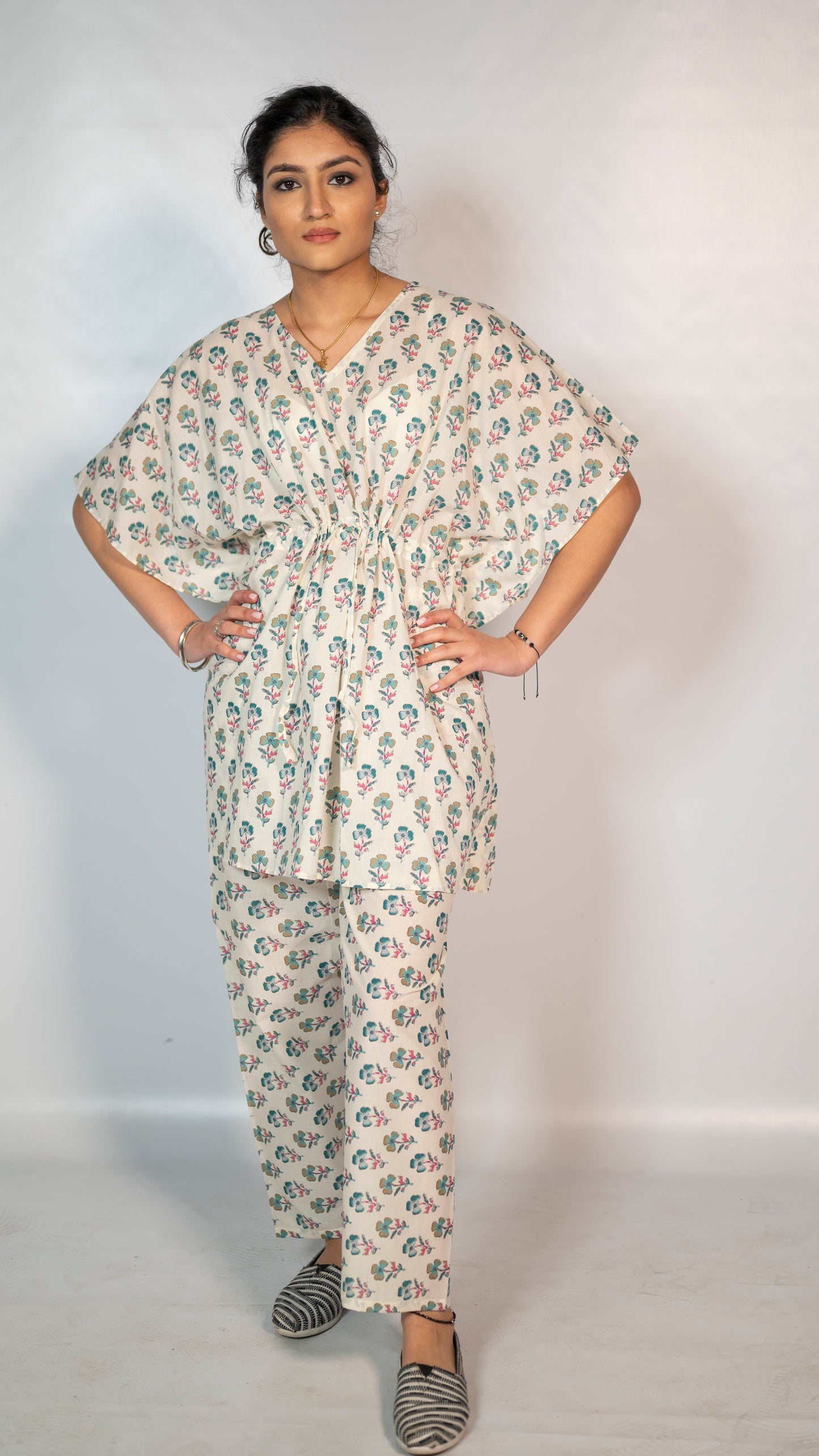 Cotton White Flower Block Print Co-Ord Set