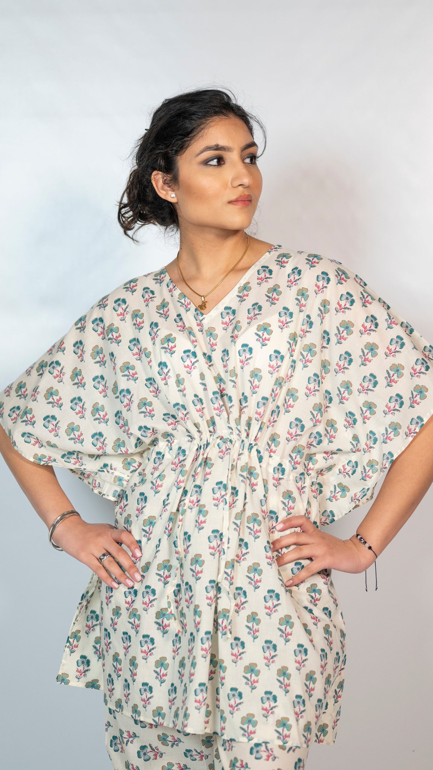 Cotton White Flower Block Print Co-Ord Set