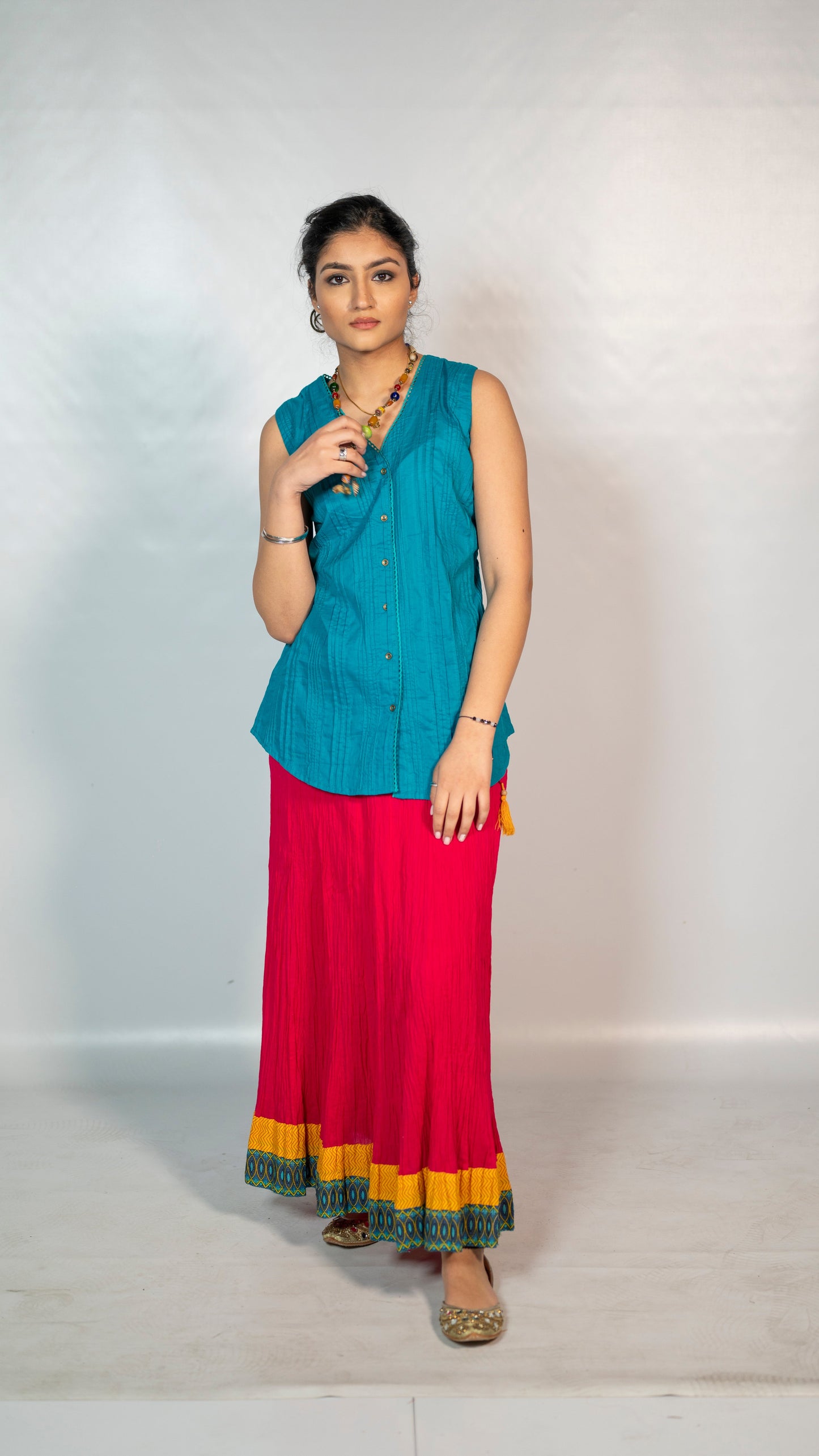 Cotton Blue/ Red Co Ord Set