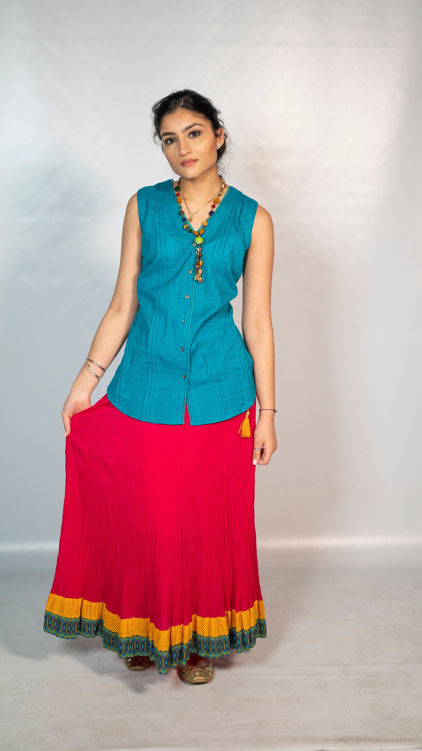 Cotton Blue/ Red Co Ord Set