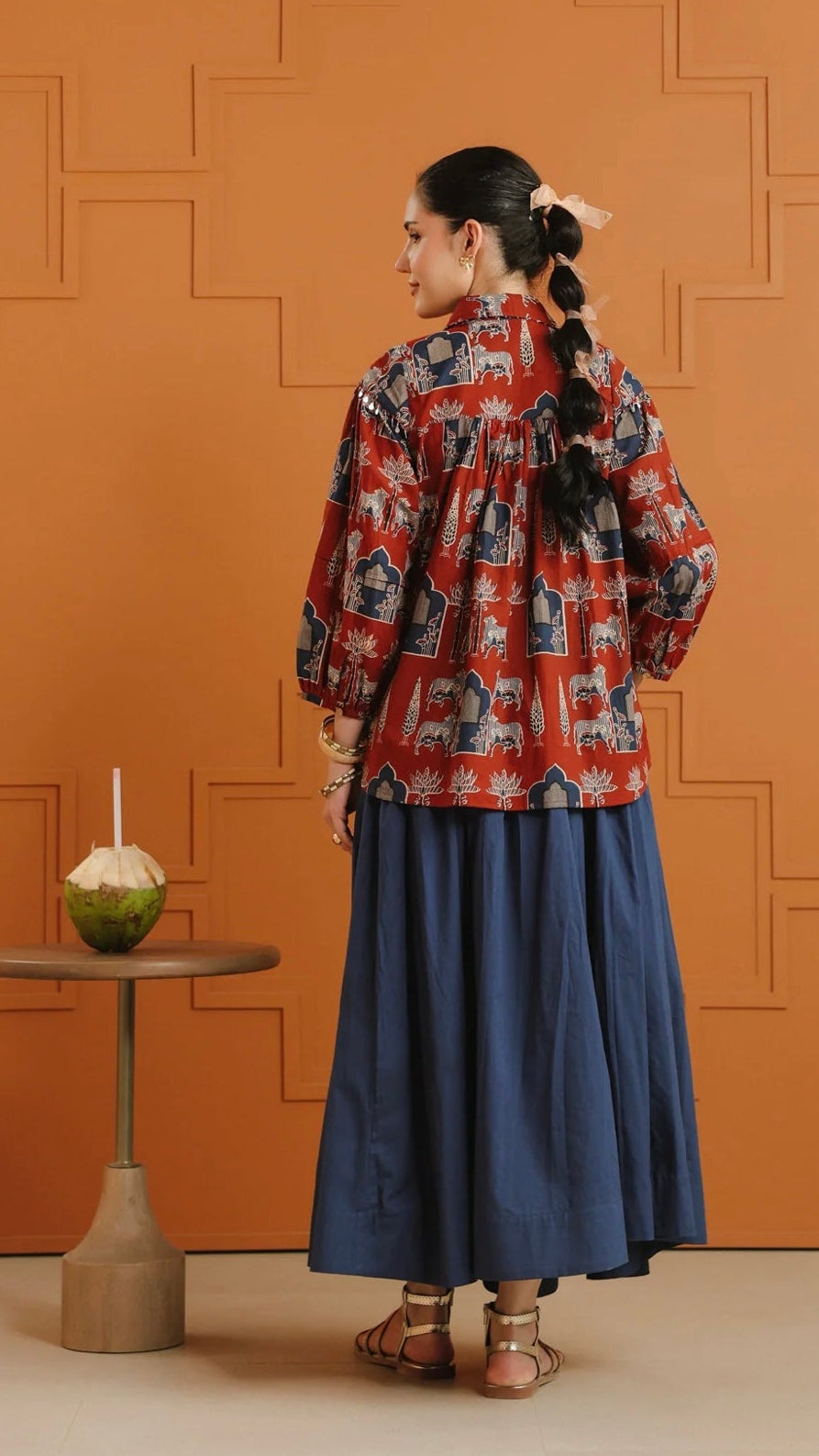 Coming Soon: Cotton Red Printed Shirt/ Skirt Set