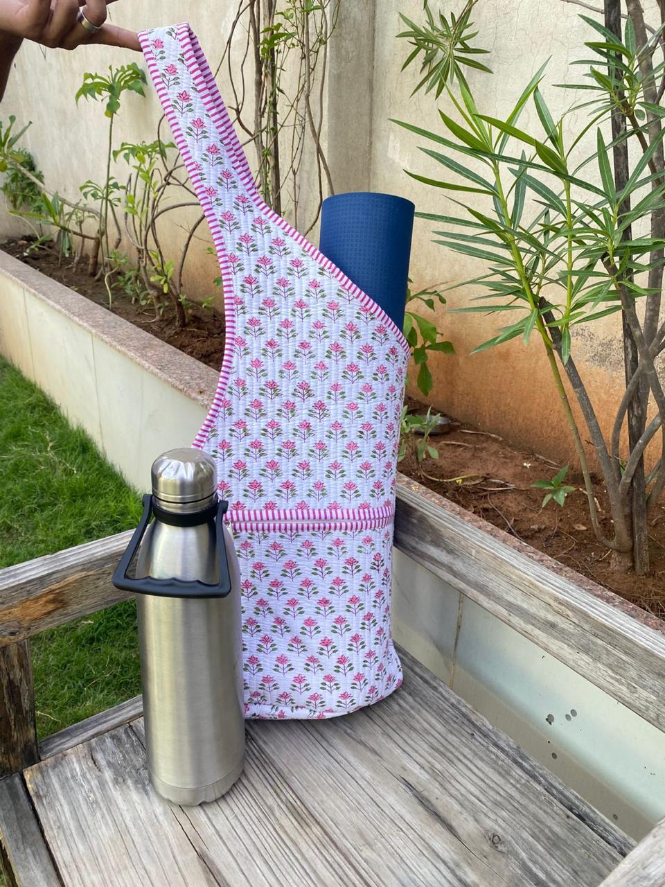 Coming Soon: Cotton White/ Pink Block Print Yoga Bag