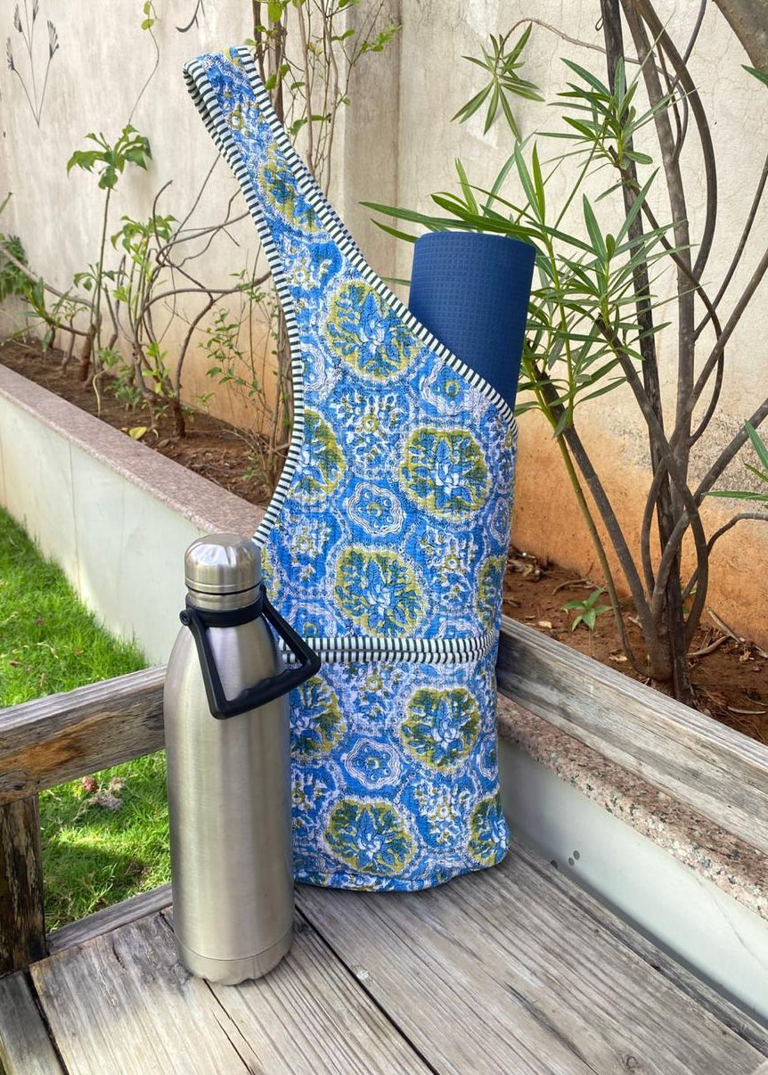 Coming Soon: Cotton Blue/ Green Block Print Yoga Bag