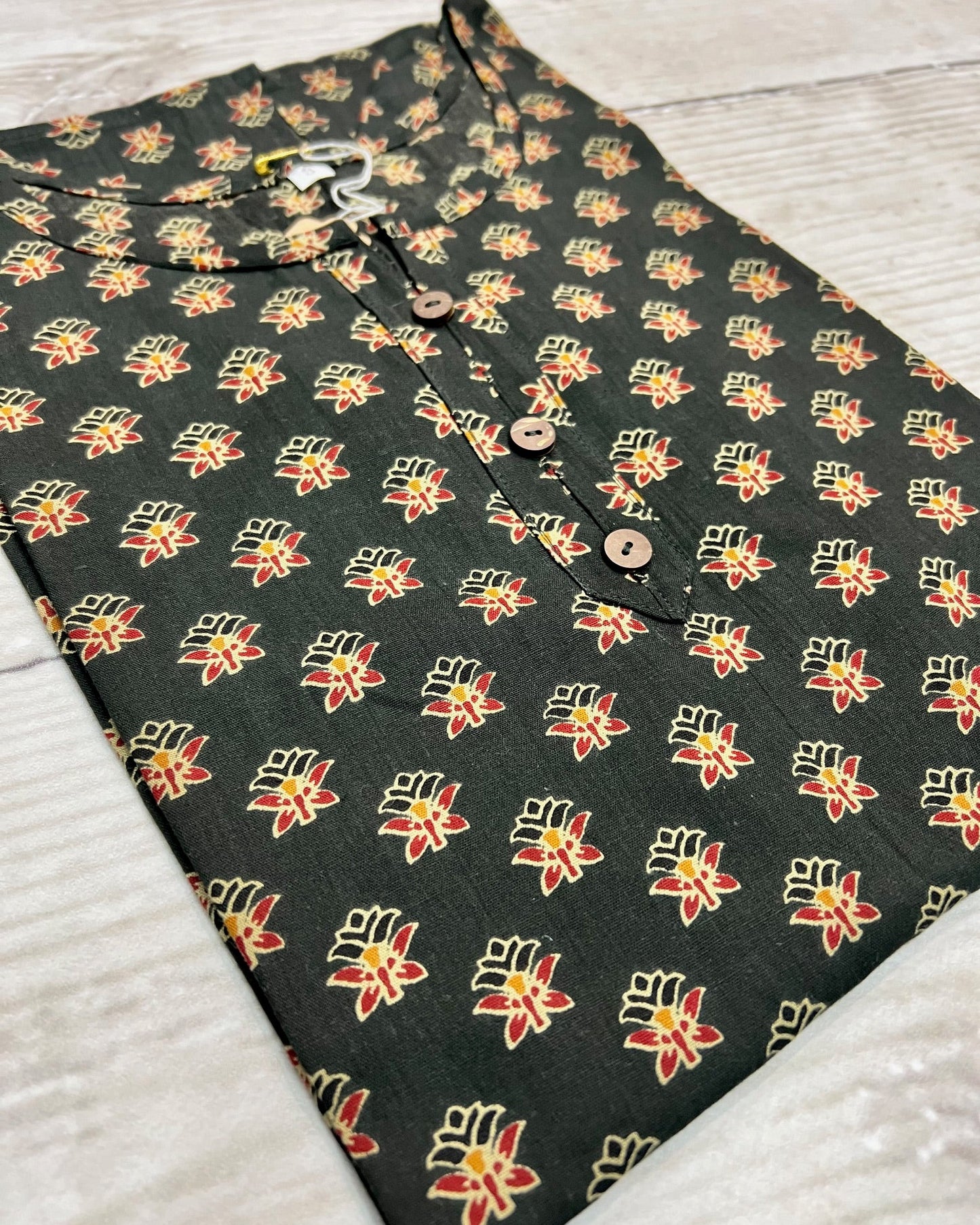 Cotton Navy Flower Block Print Kurti