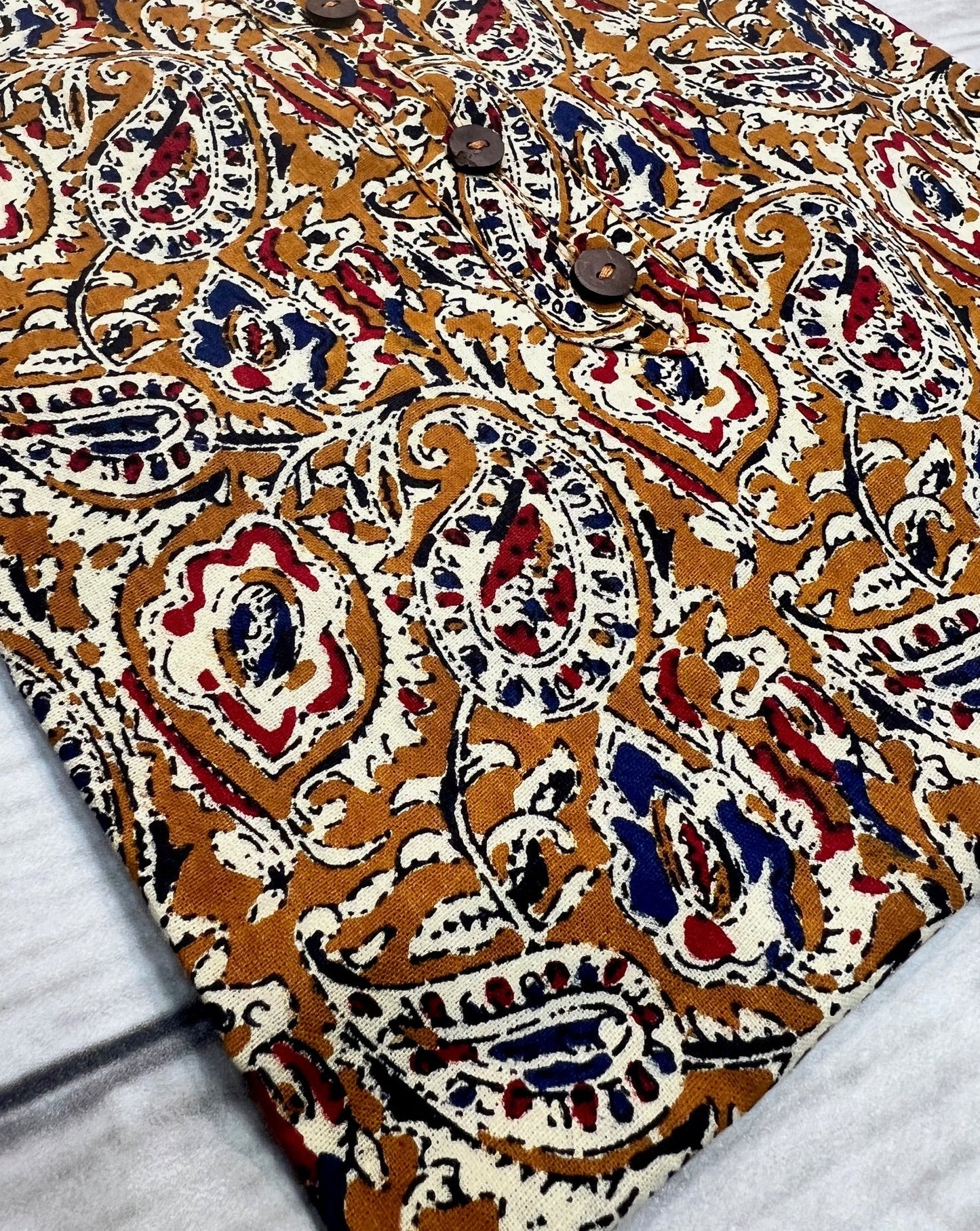 Cotton Mustard Coloured Block Print Kurti