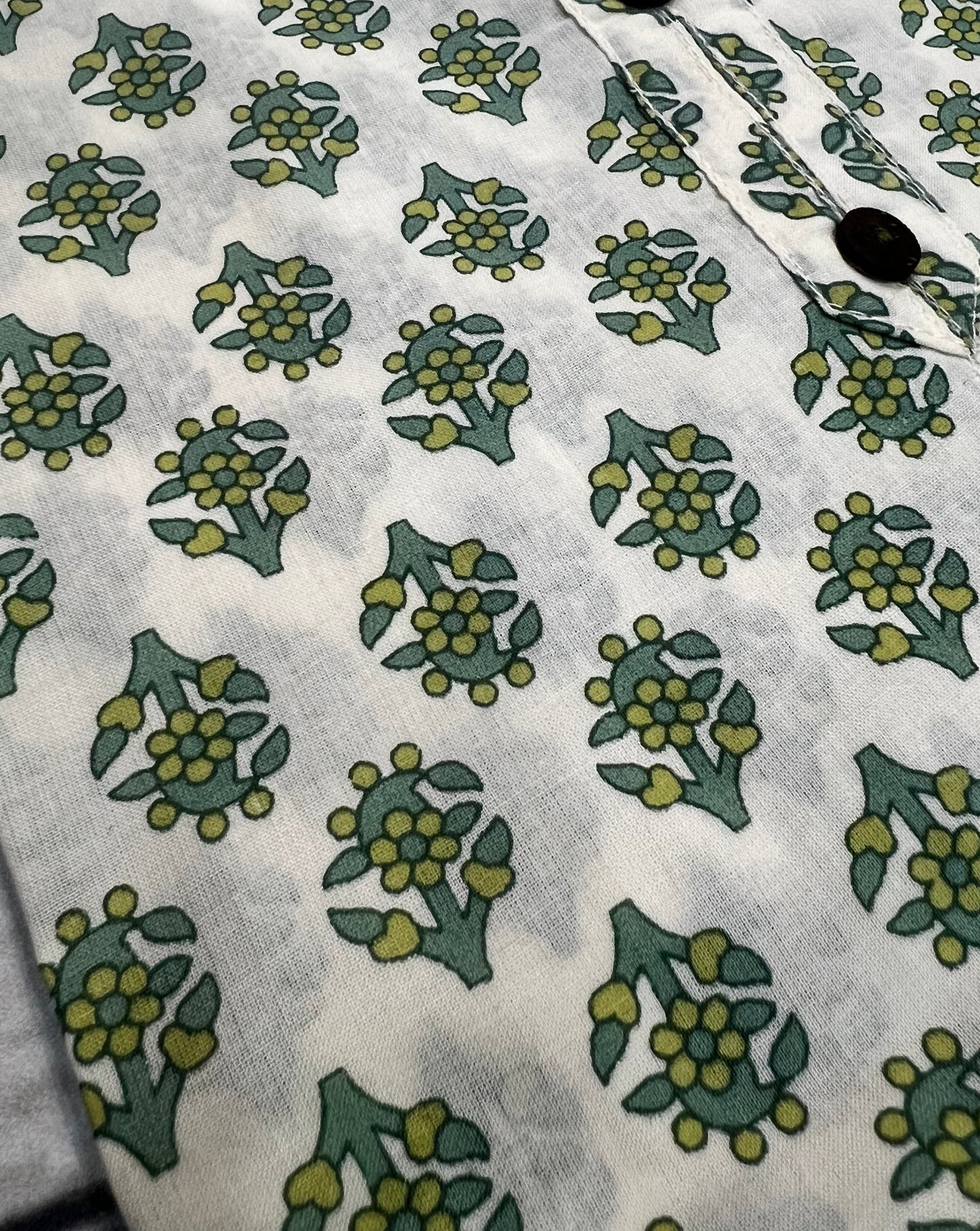 Cotton White/ Green Block Print Kurti