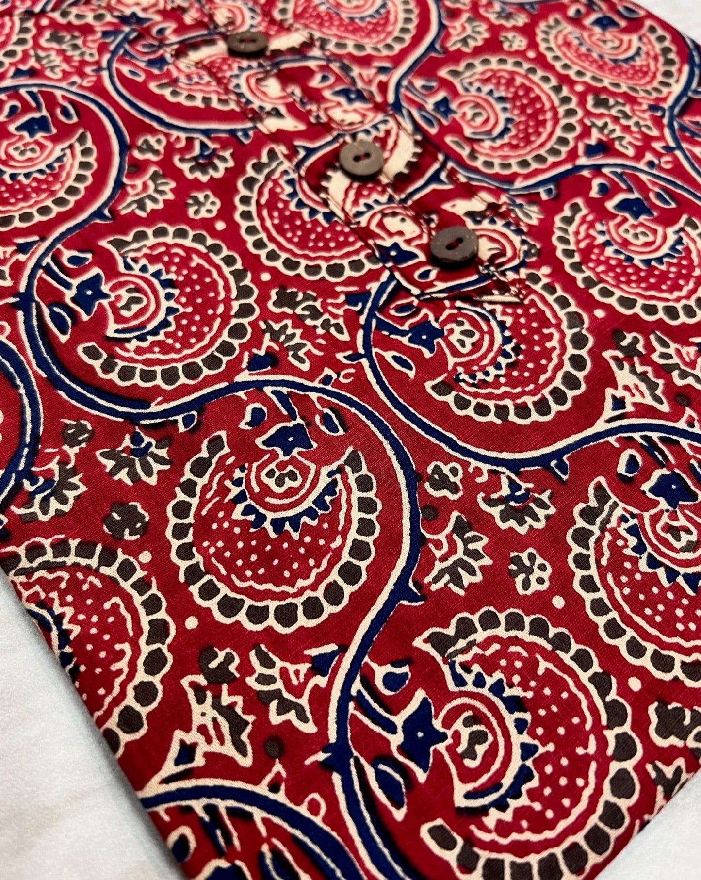 Cotton Red Block Print Kurti