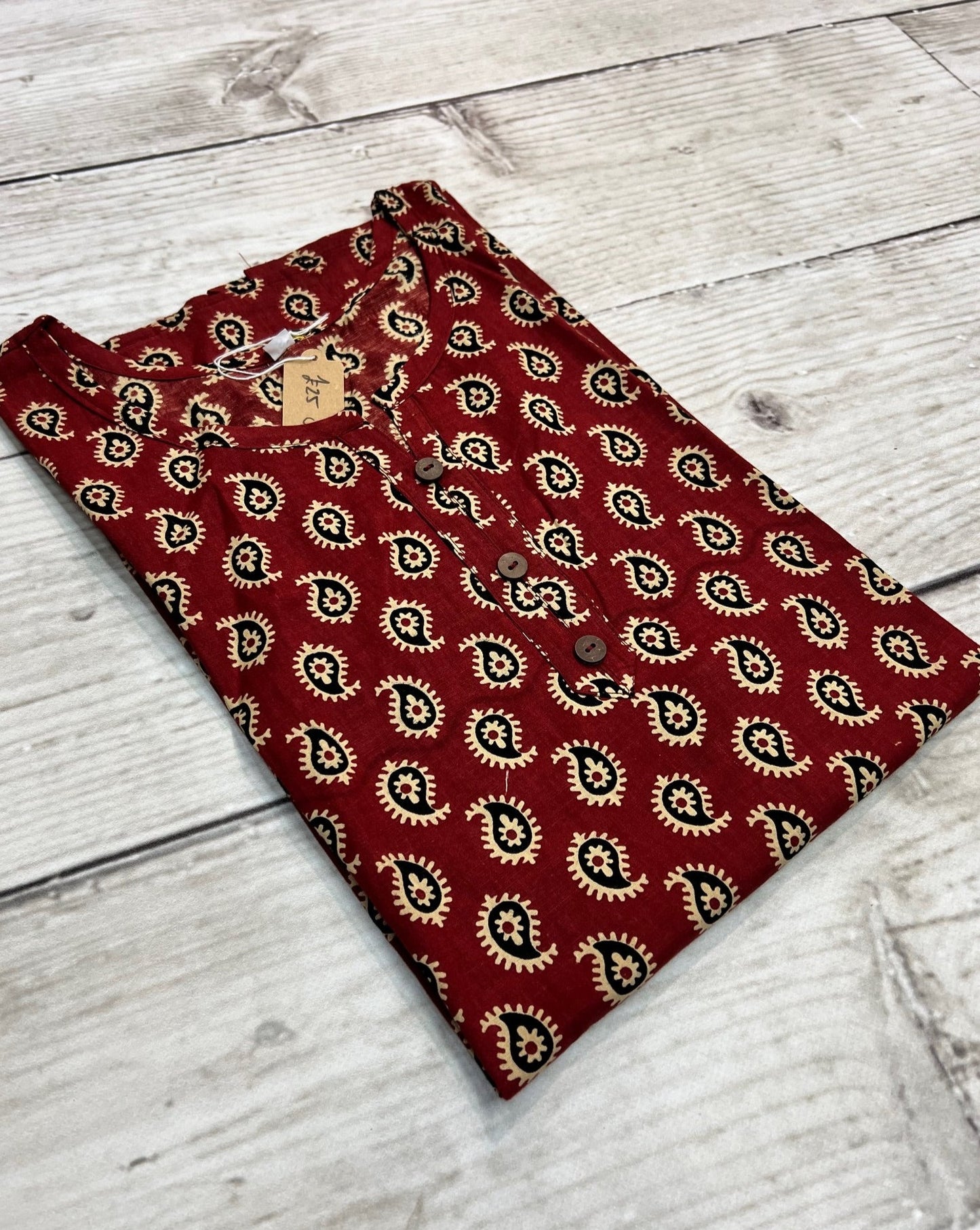 Cotton Red Block Print Kurti