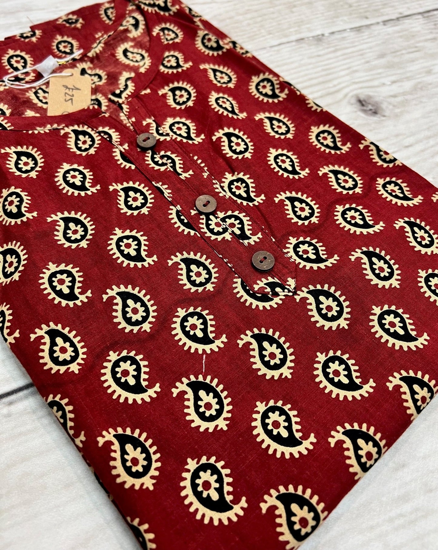 Cotton Red Block Print Kurti