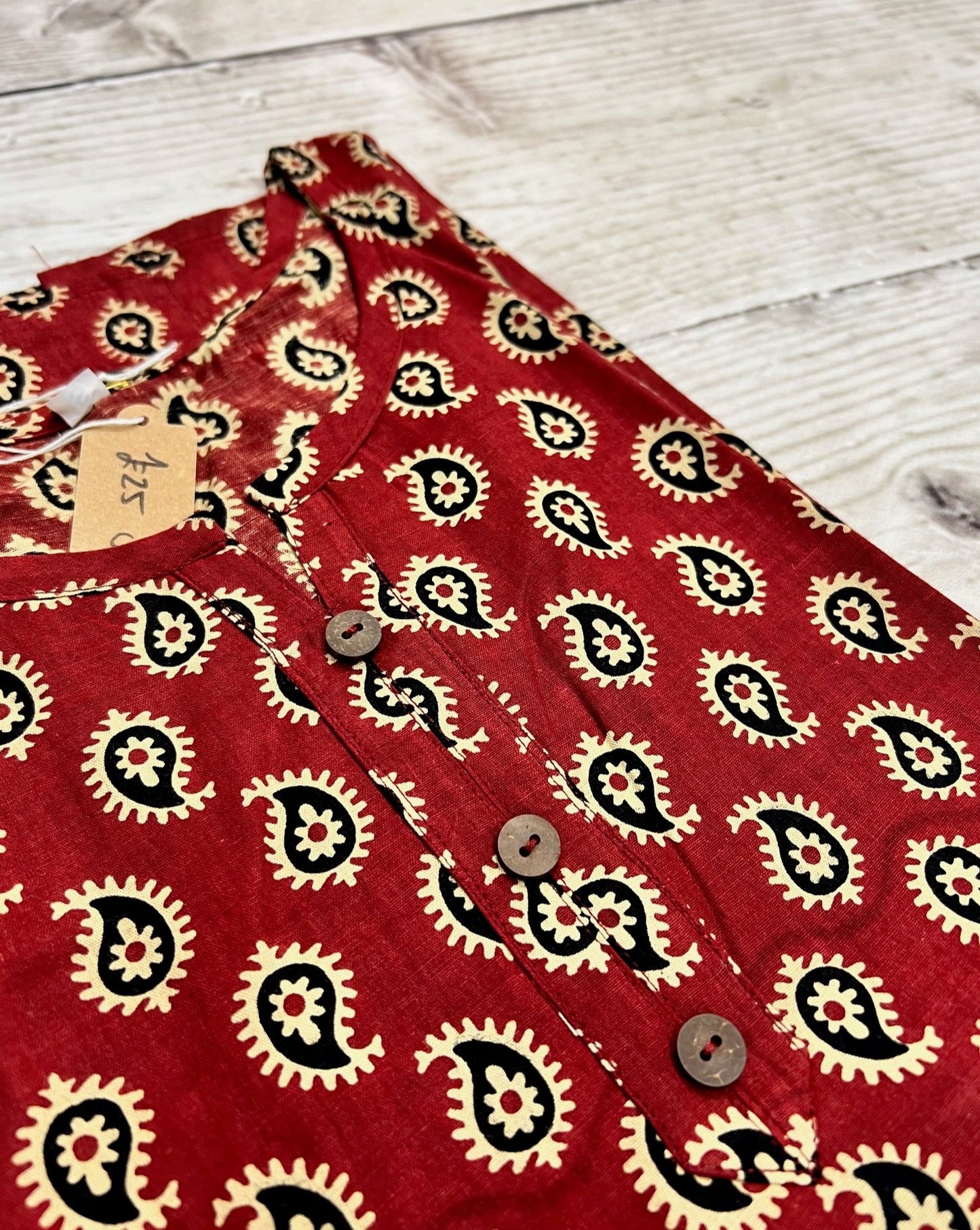 Cotton Red Block Print Kurti