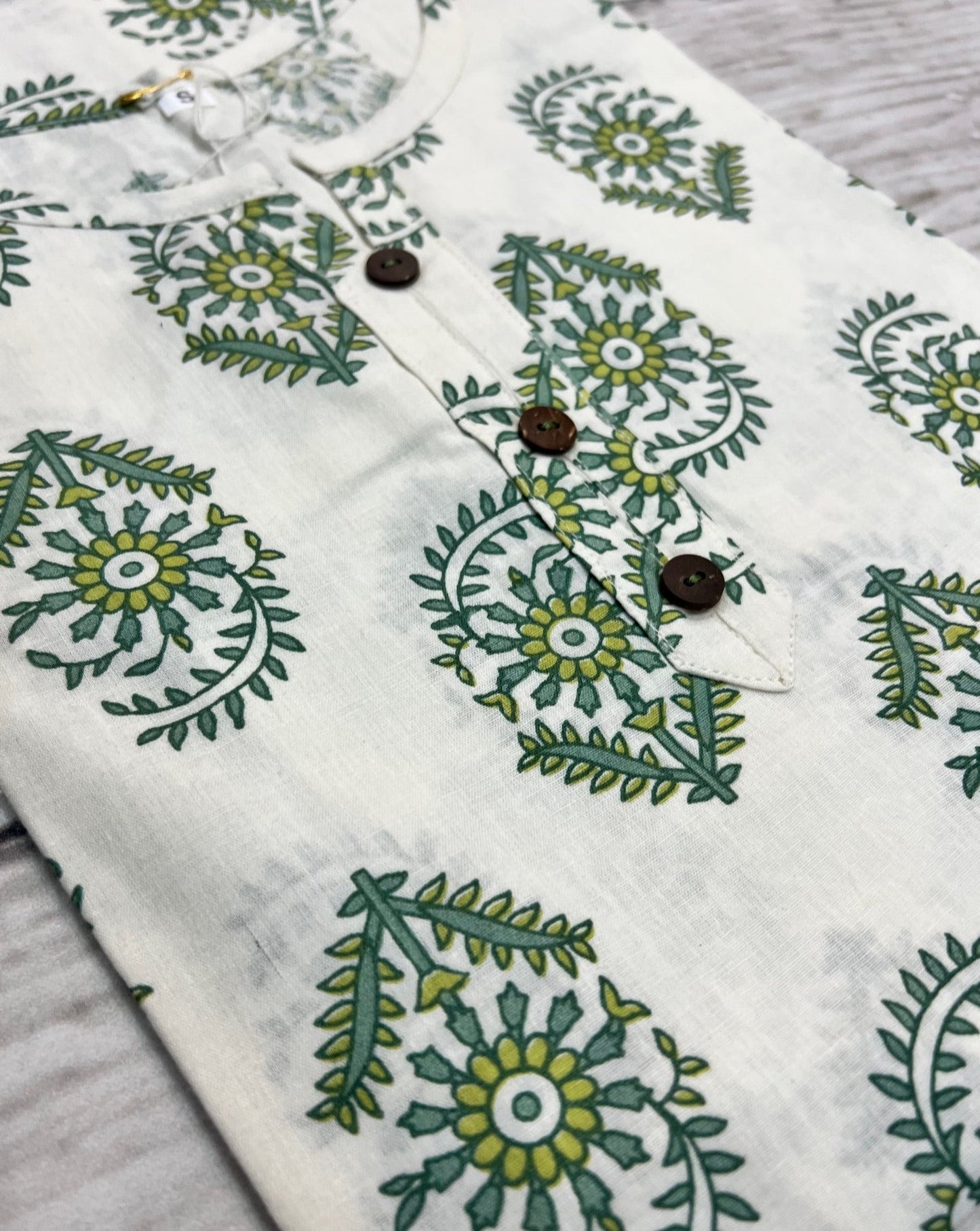 Cotton White/ Green Block Print Kurti