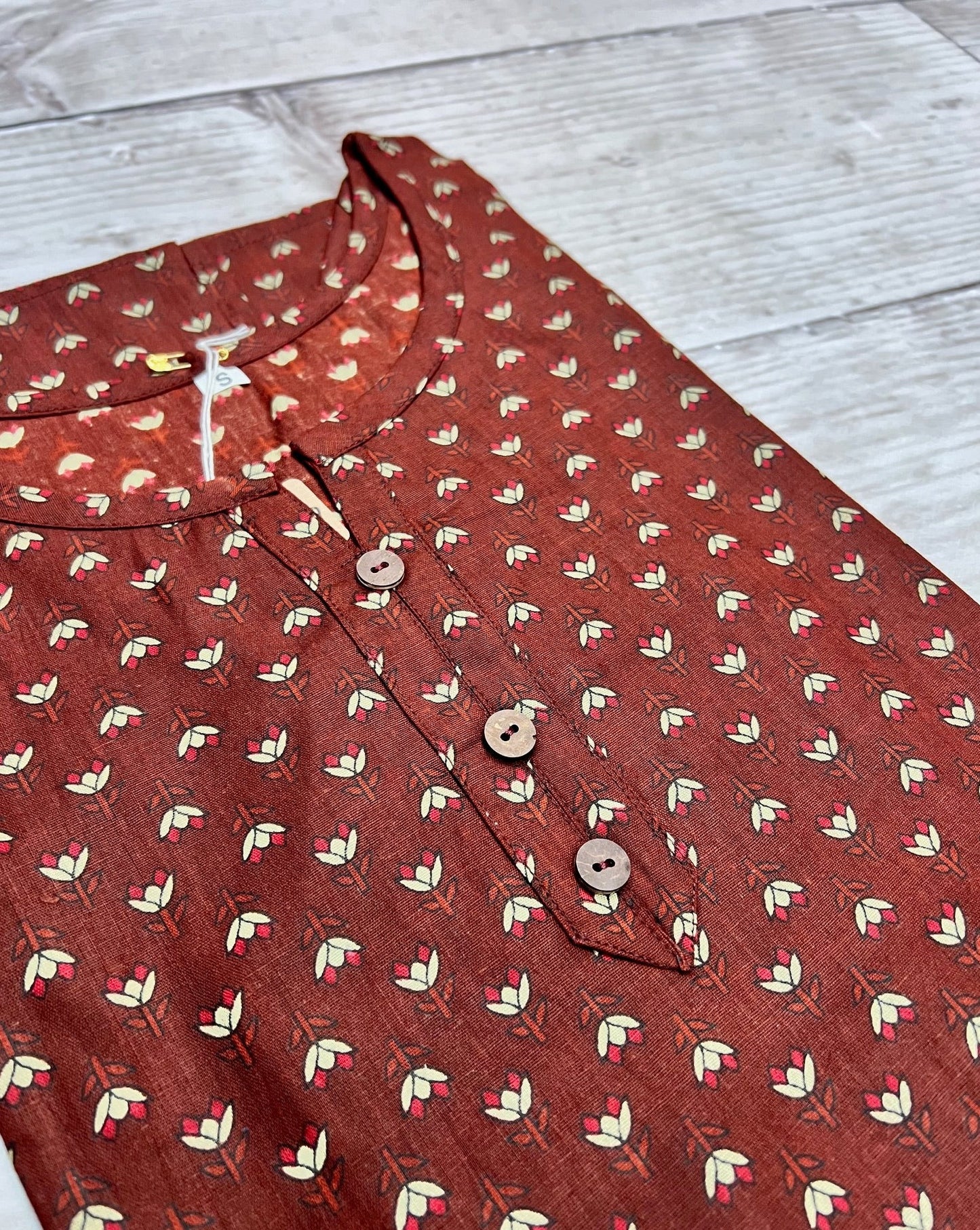Cotton Rust Block Print Kurti