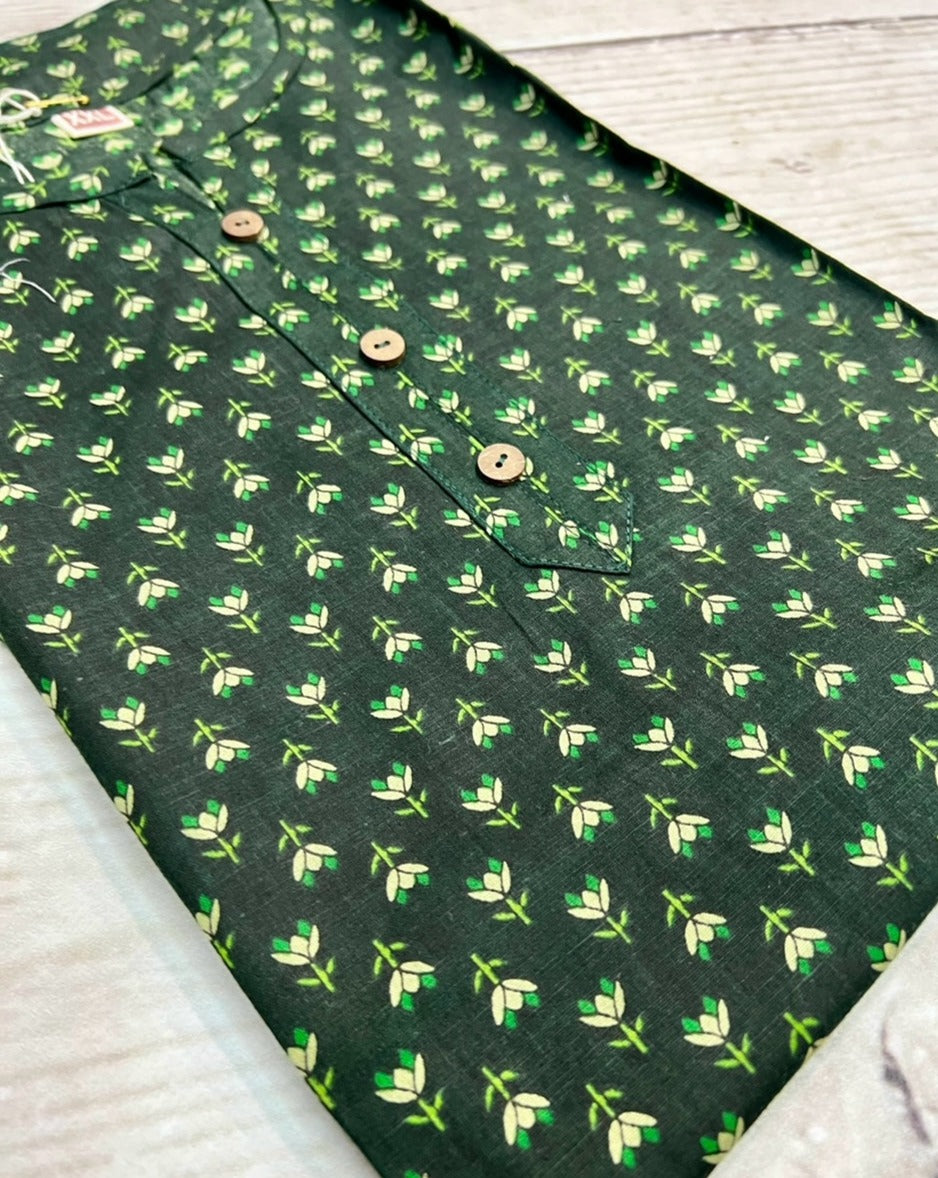 Cotton Green Block Print Kurti