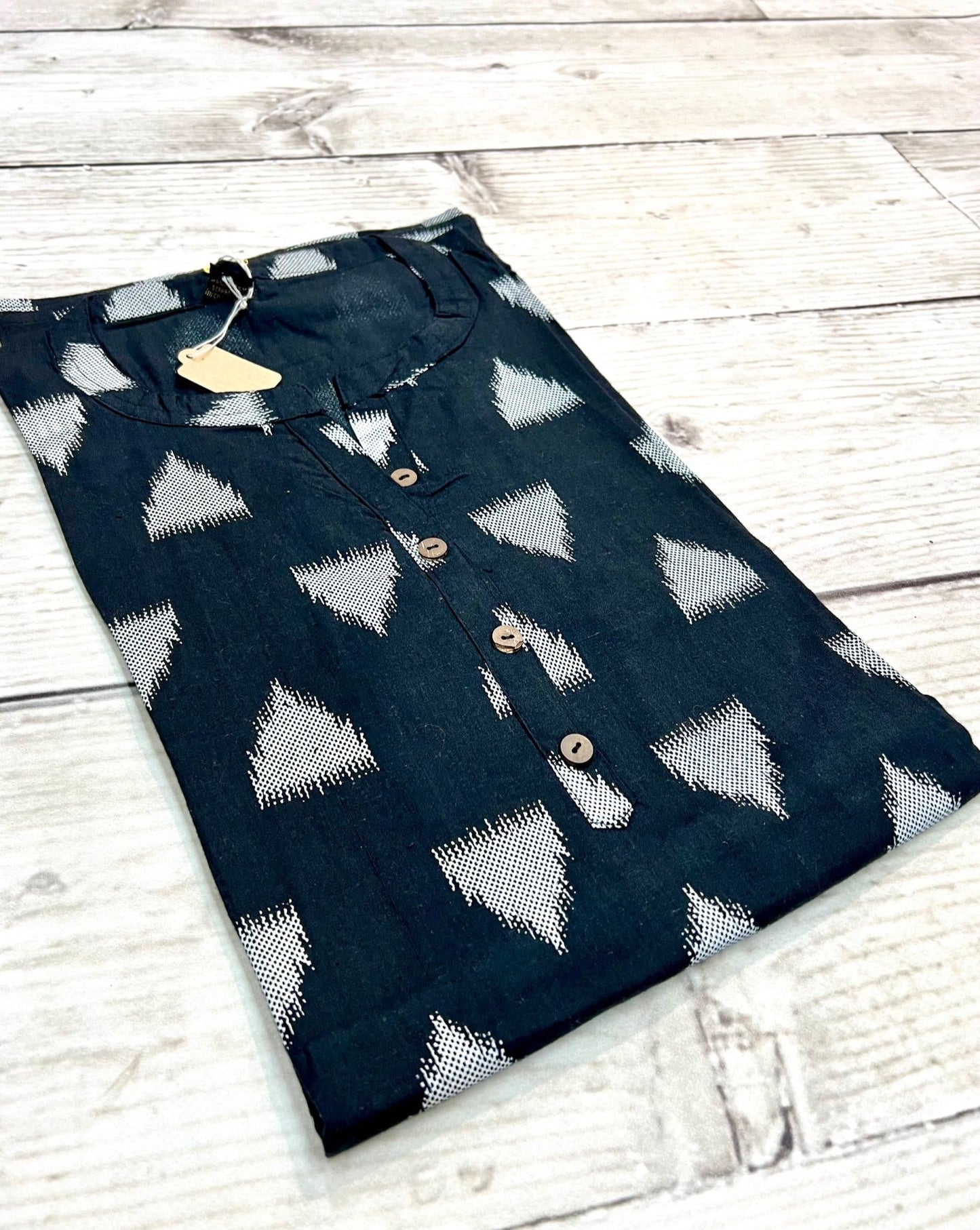 Cotton Black/ White Block Print Kurti