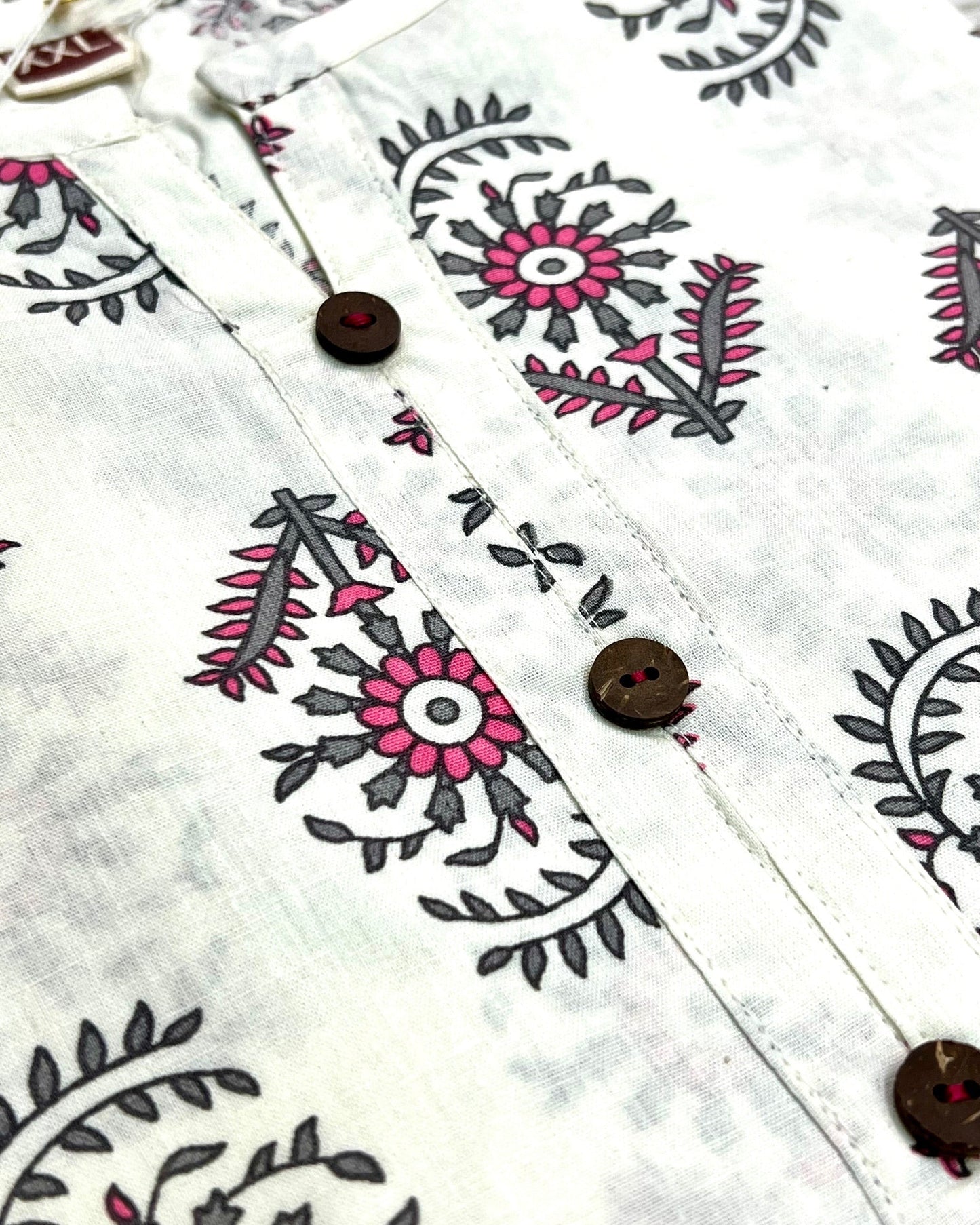 Cotton White Flower Block Print Kurti