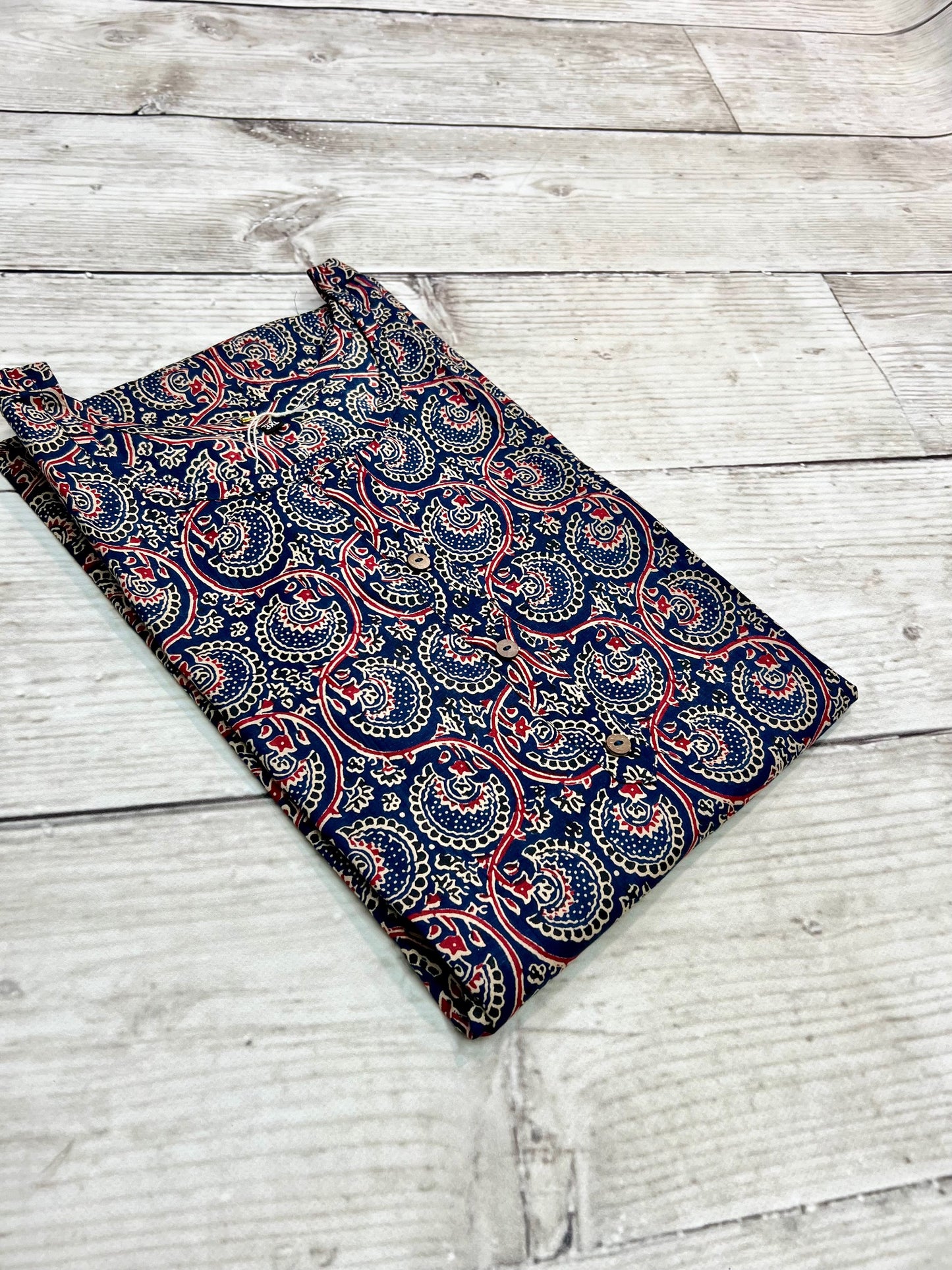 Cotton Navy/ Red Block Print Kurti