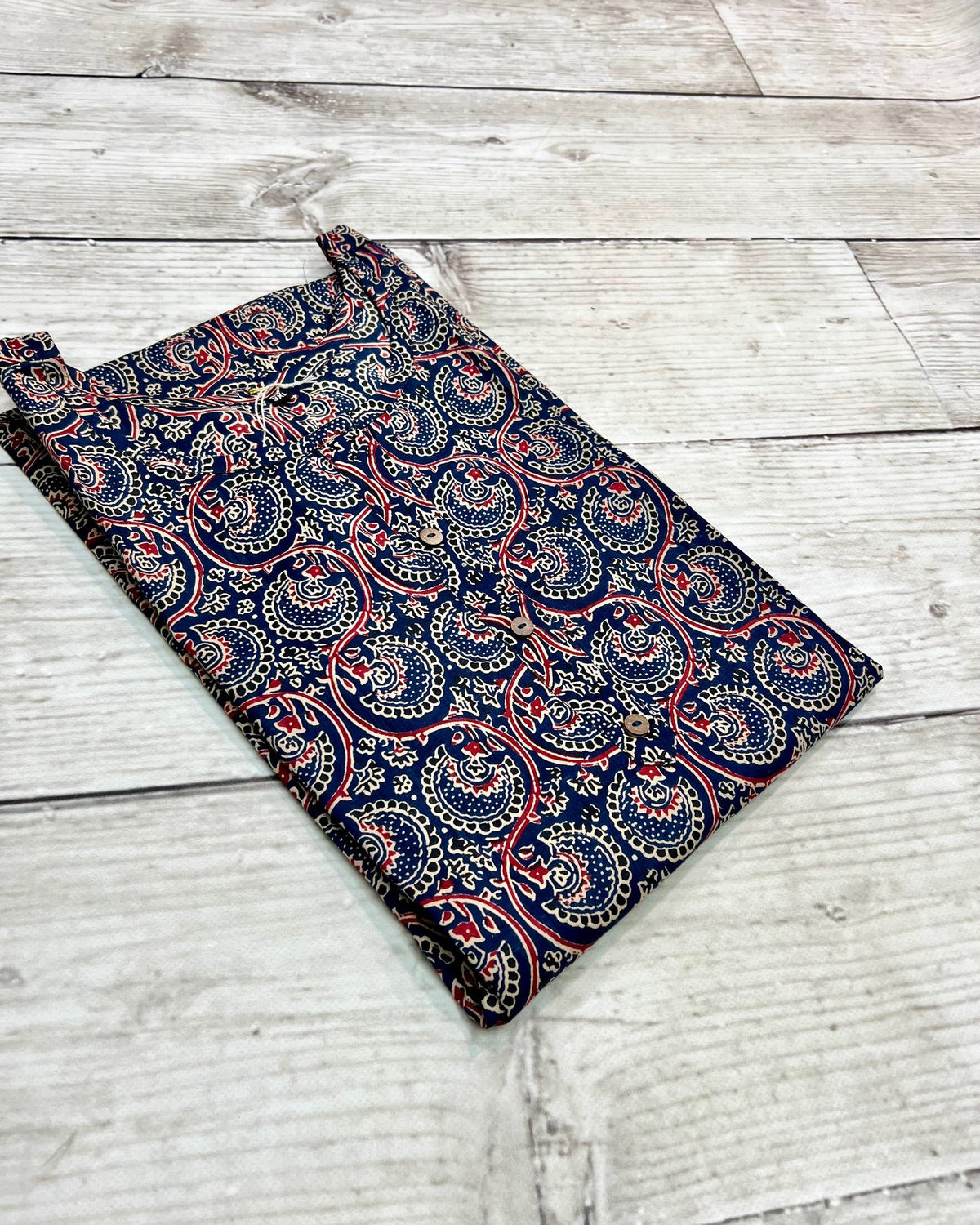 Cotton Navy/ Red Block Print Kurti