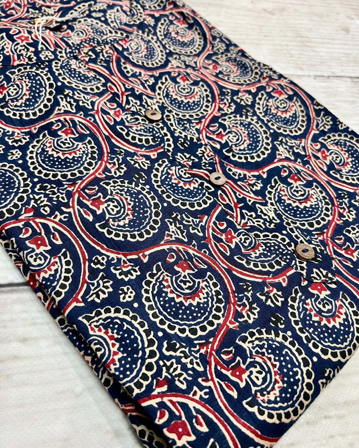 Cotton Navy/ Red Block Print Kurti