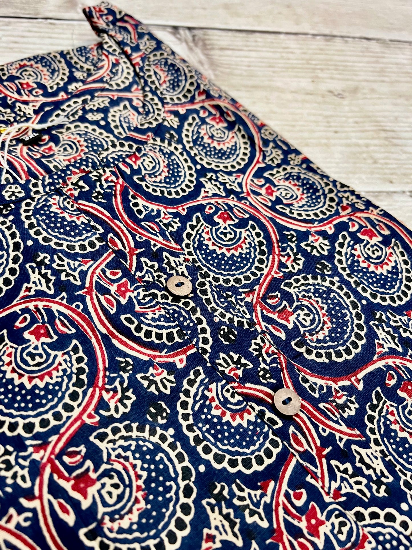 Cotton Navy/ Red Block Print Kurti