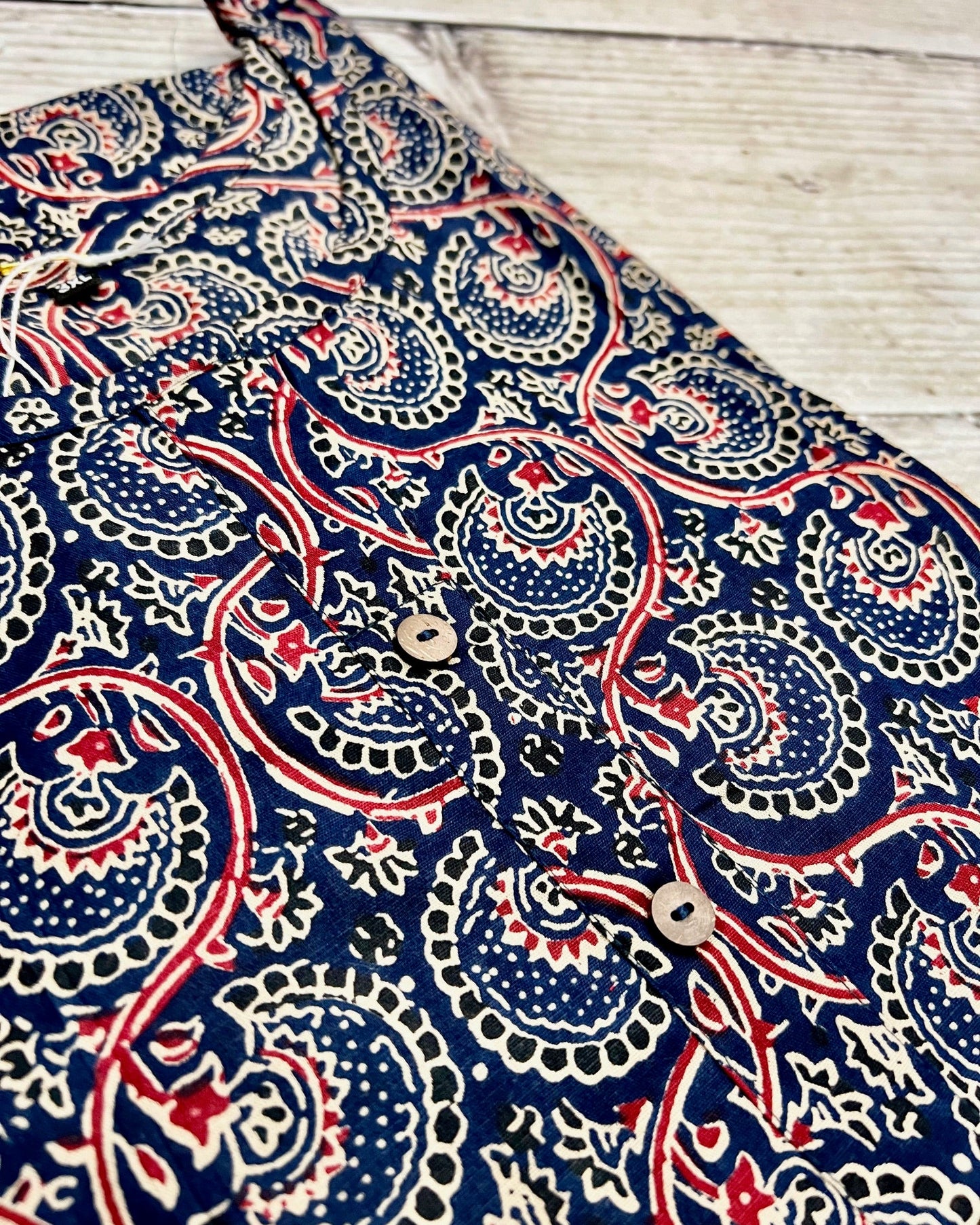 Cotton Navy/ Red Block Print Kurti
