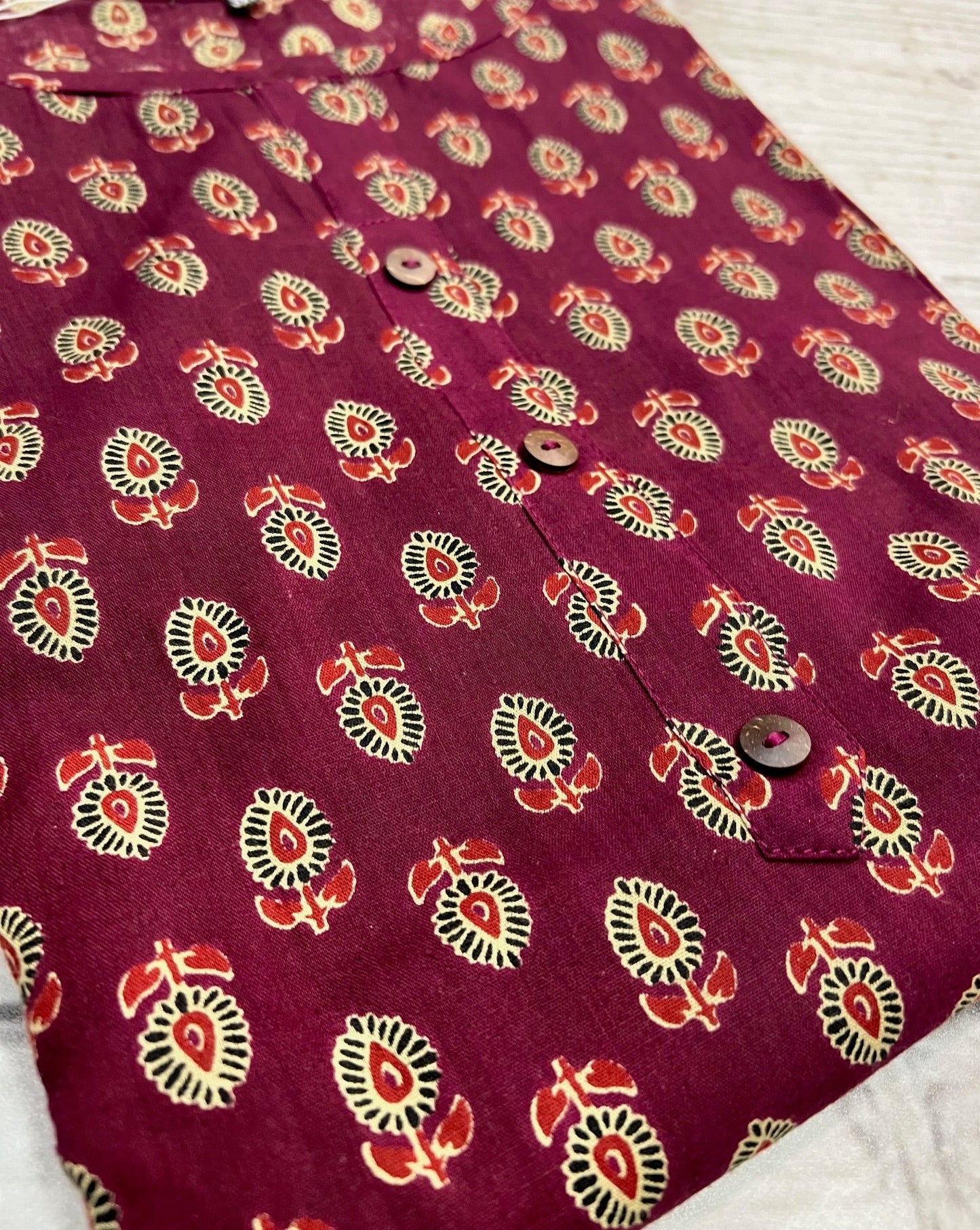 Cotton Magenta Block Print Kurti