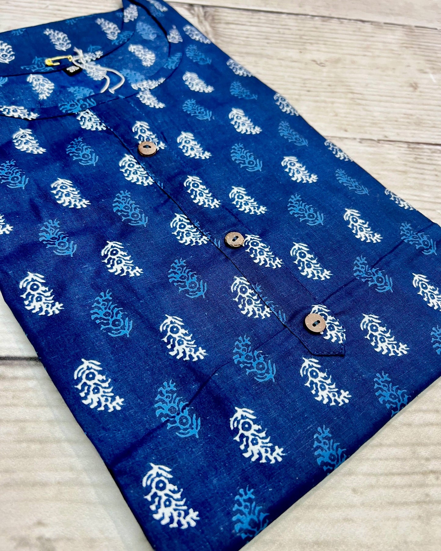 Cotton Indigo Leaf Block Print Kurti