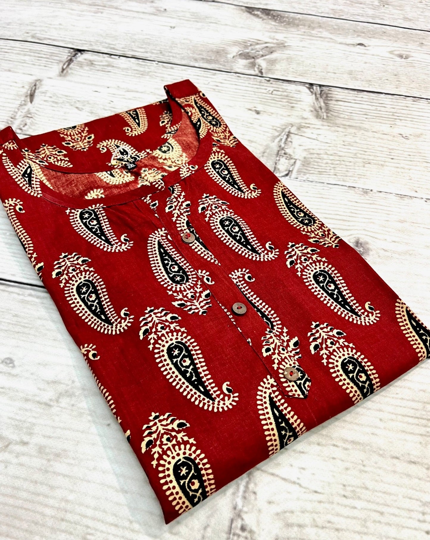Cotton Red Block Print Kurti