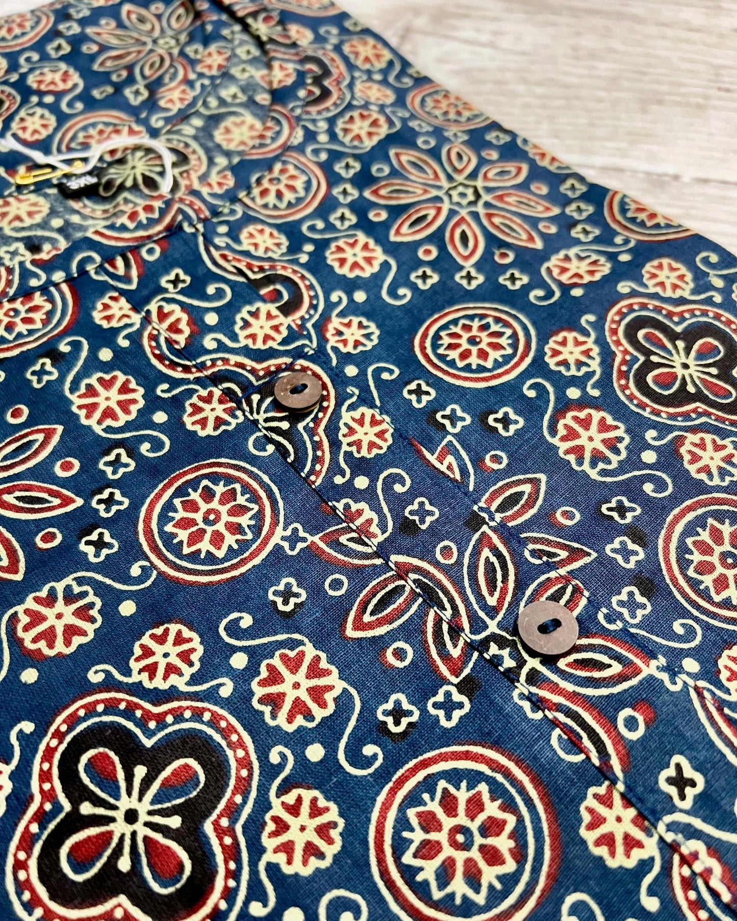 Cotton Blue/ Red Block Print Kurti