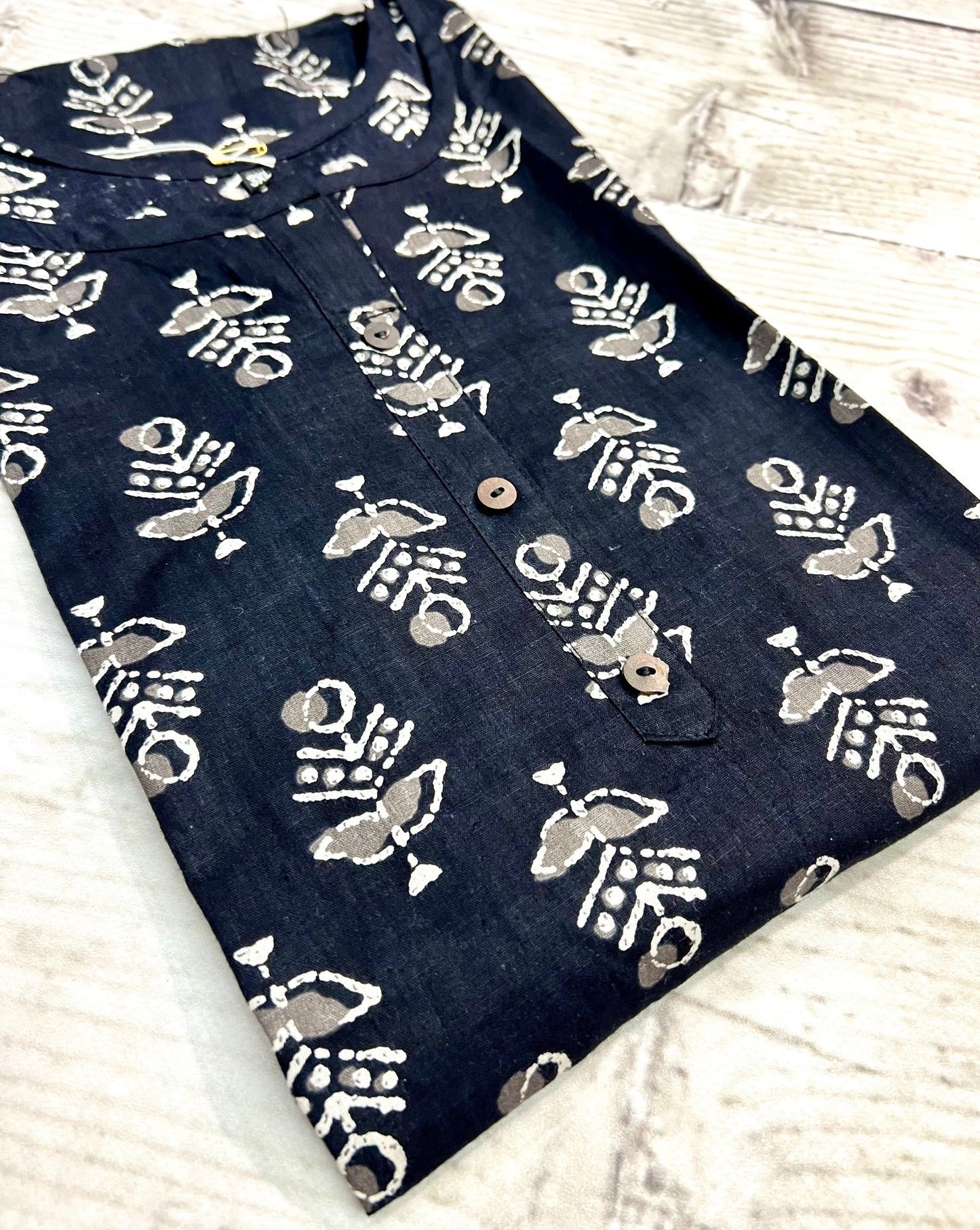 Cotton Black Block Print Kurti