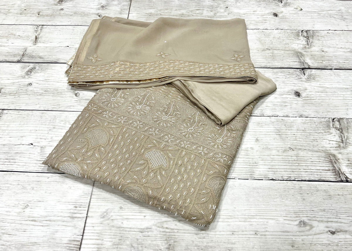 Biscuit Crepe Phulkari Unstitched Suit