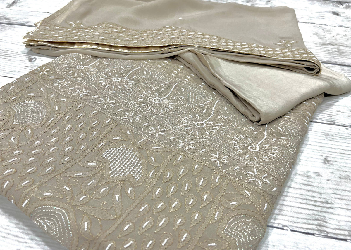 Biscuit Crepe Phulkari Unstitched Suit