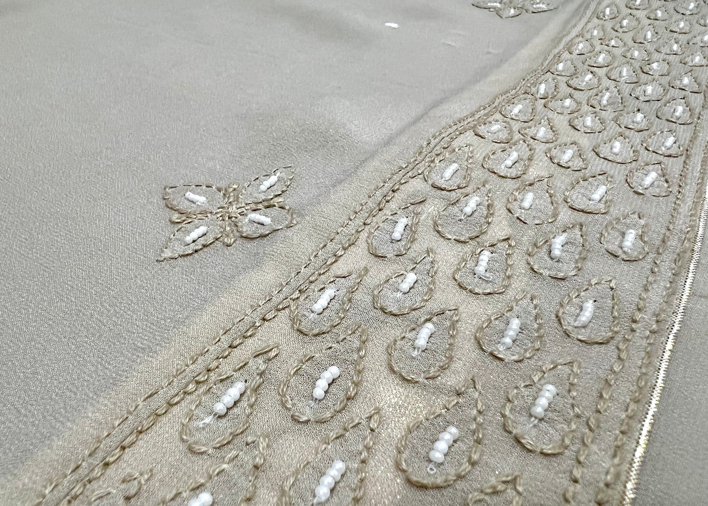 Biscuit Crepe Phulkari Unstitched Suit