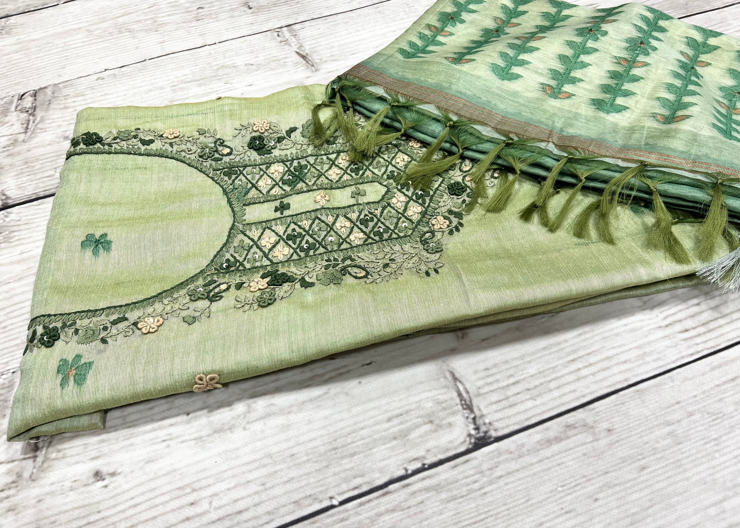Cotton Embroidery Green Unstitched Suit