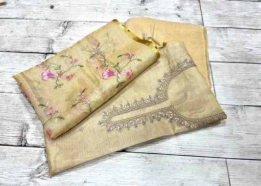 Beige/Gold Embroidery Unstitched Suit