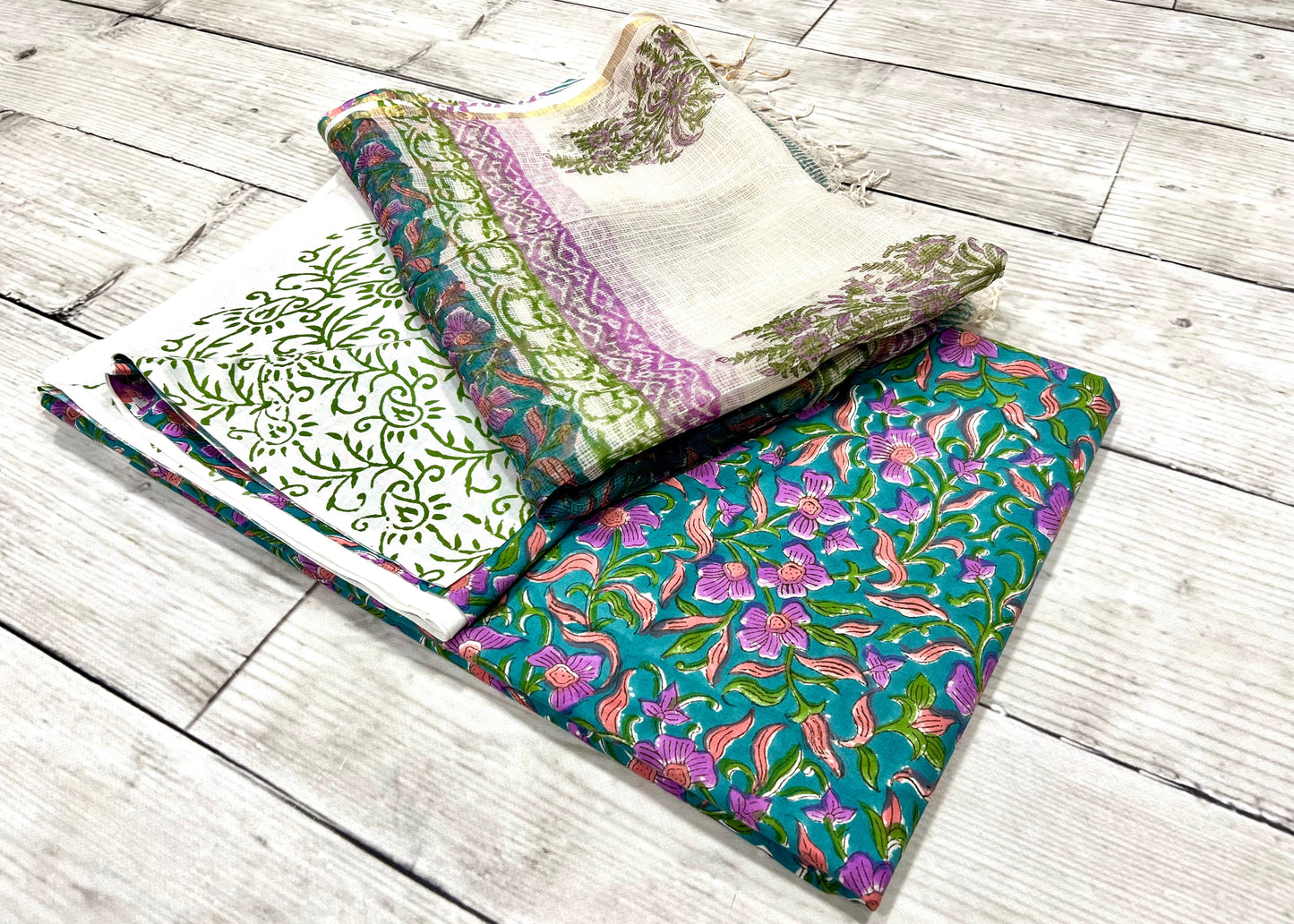 Cotton Block Print Unstitched Suit