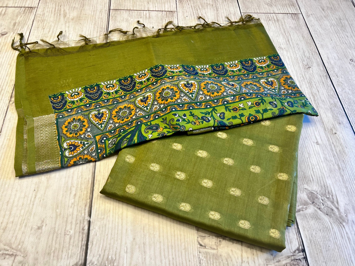 Cotton Silk Green Printed Unstitched Suit