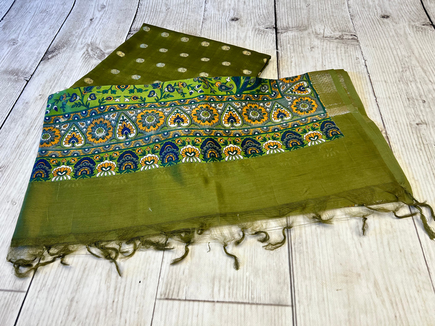 Cotton Silk Green Printed Unstitched Suit